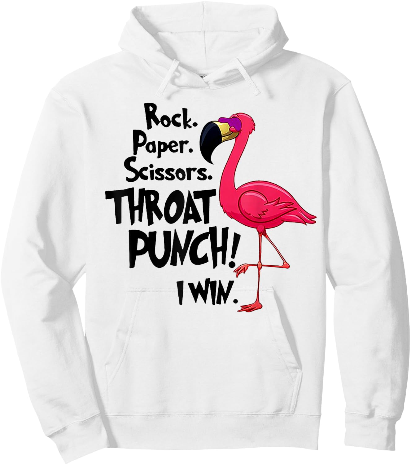 Rock Paper Scissors Throat Punch I Win Flamingo Hoodie - Hoodie | White