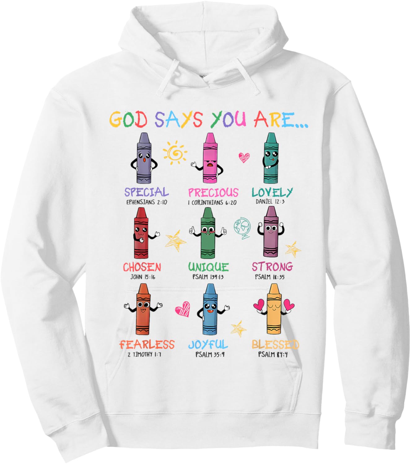 Retro God Says You Are Colorful Crayon Christian Bible Verse Hoodie - Hoodie | White