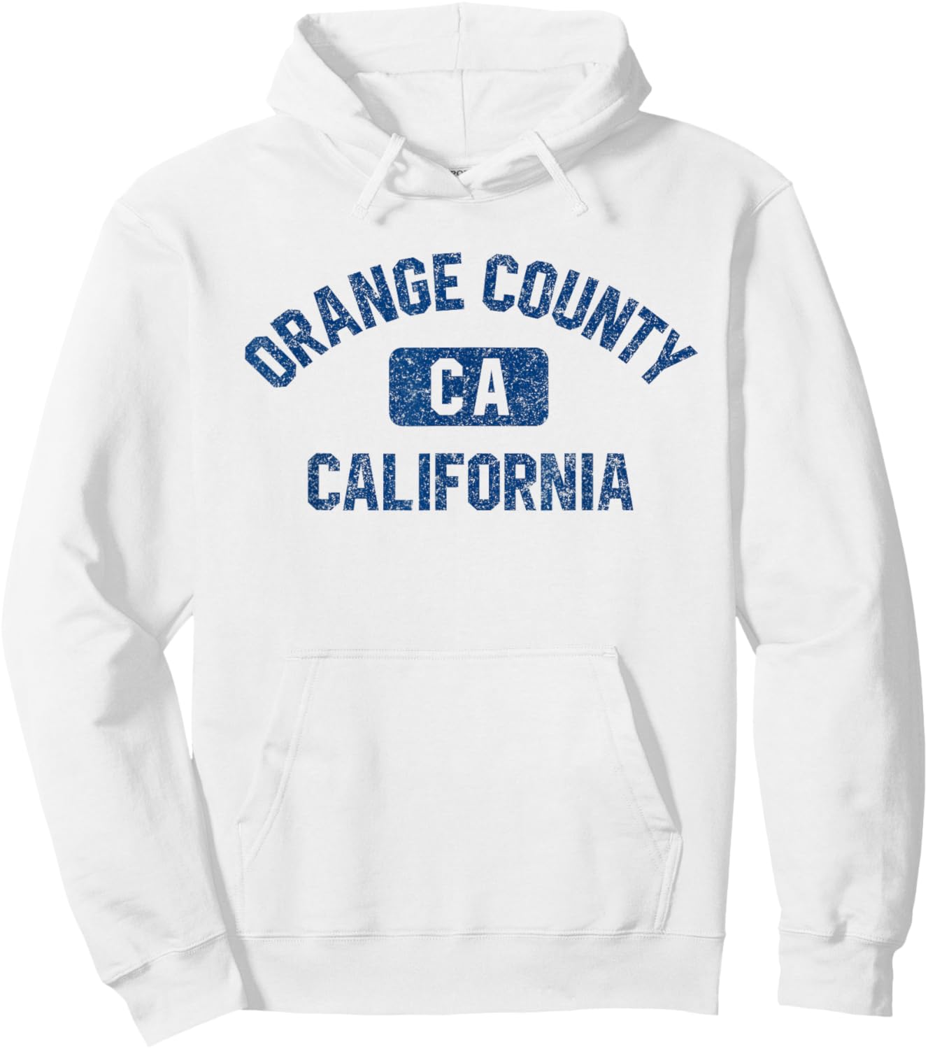 Orange County California Gym Style Distress Dark Blue Print Hoodie - Hoodie | White