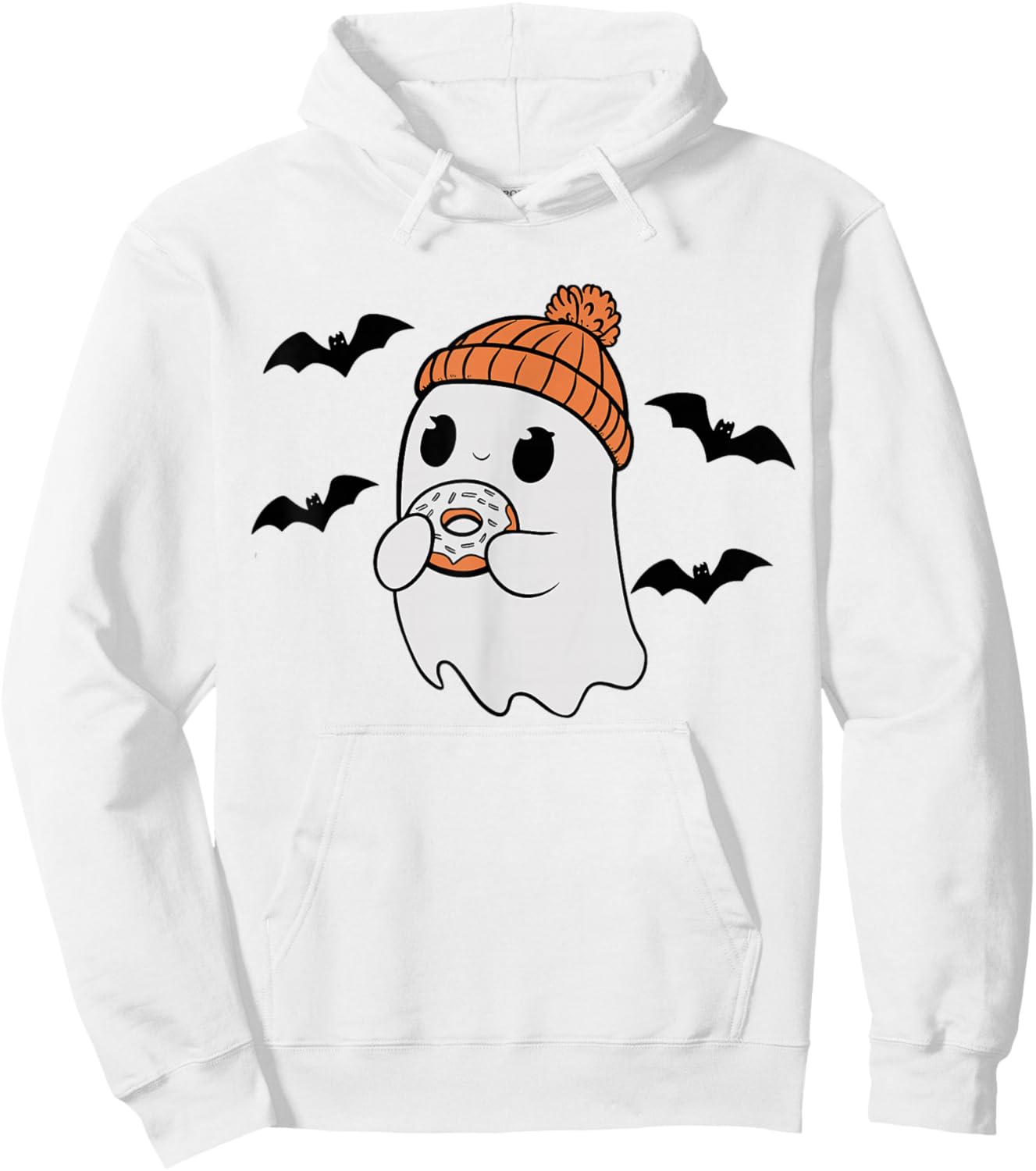 Cute Ghost Eating Donut Lovers Spooky Halloween Food Costume Hoodie - Hoodie | White