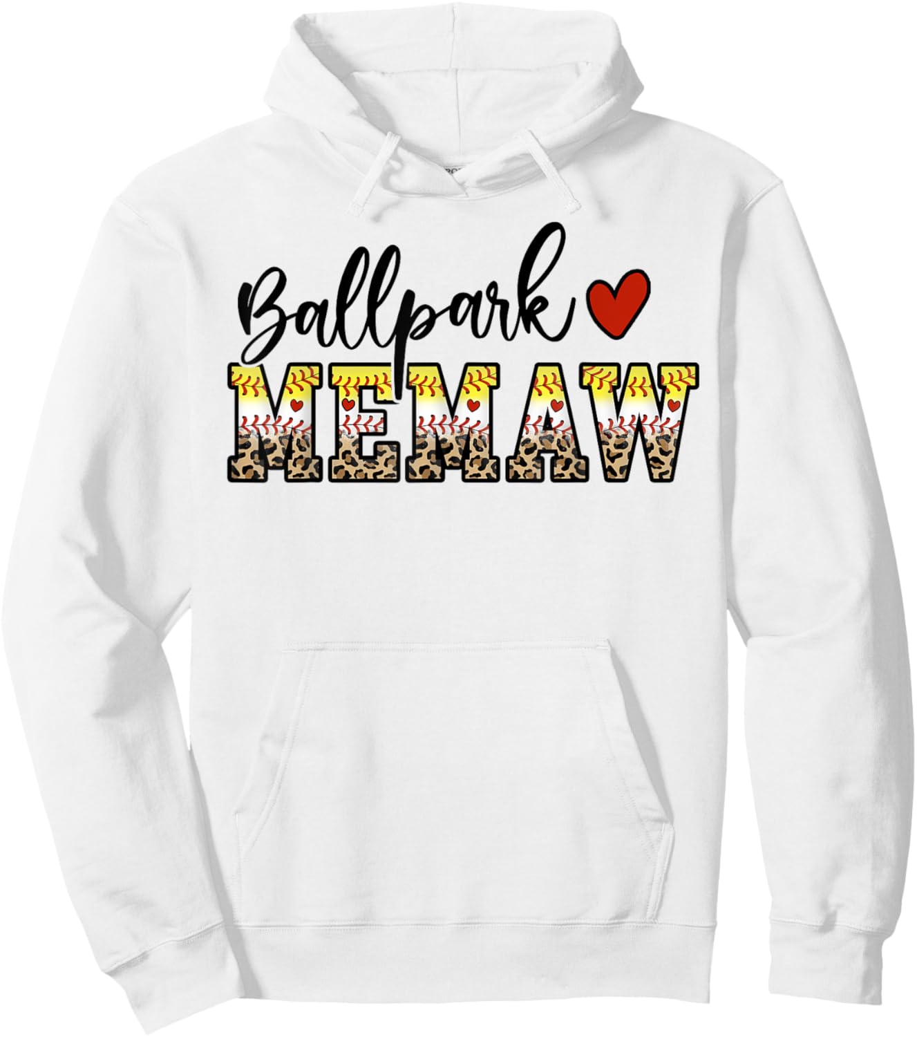 BallPark Memaw Baseball Softball Mom Leopard Mother's Day Hoodie - Hoodie | White