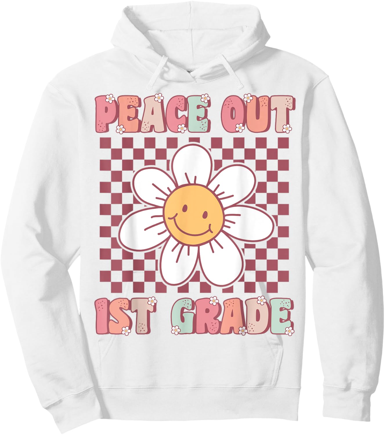 Peace Out First Grade Cute Groovy Last Day of 1st Grade Hoodie - Hoodie | White