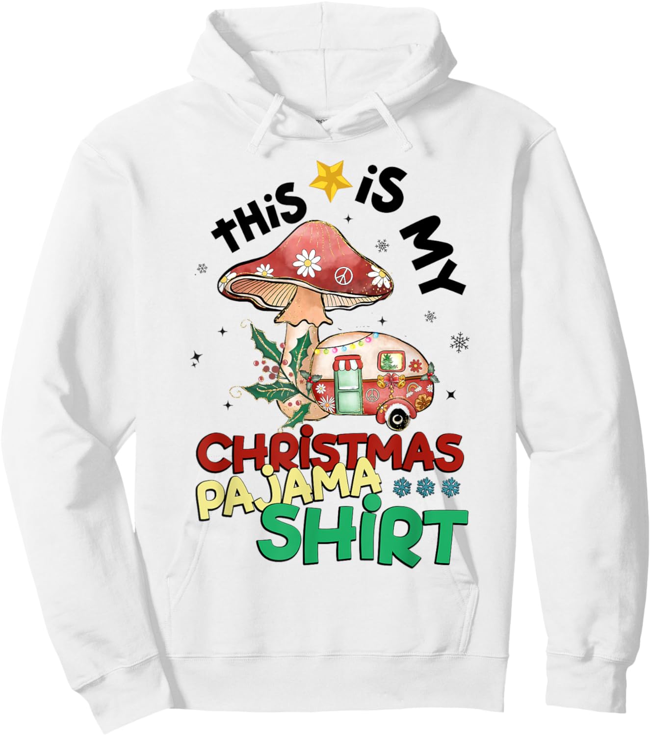 My Christmas Pajama Camper Groovy Mushroom Camping Hoodie - Hoodie | White
