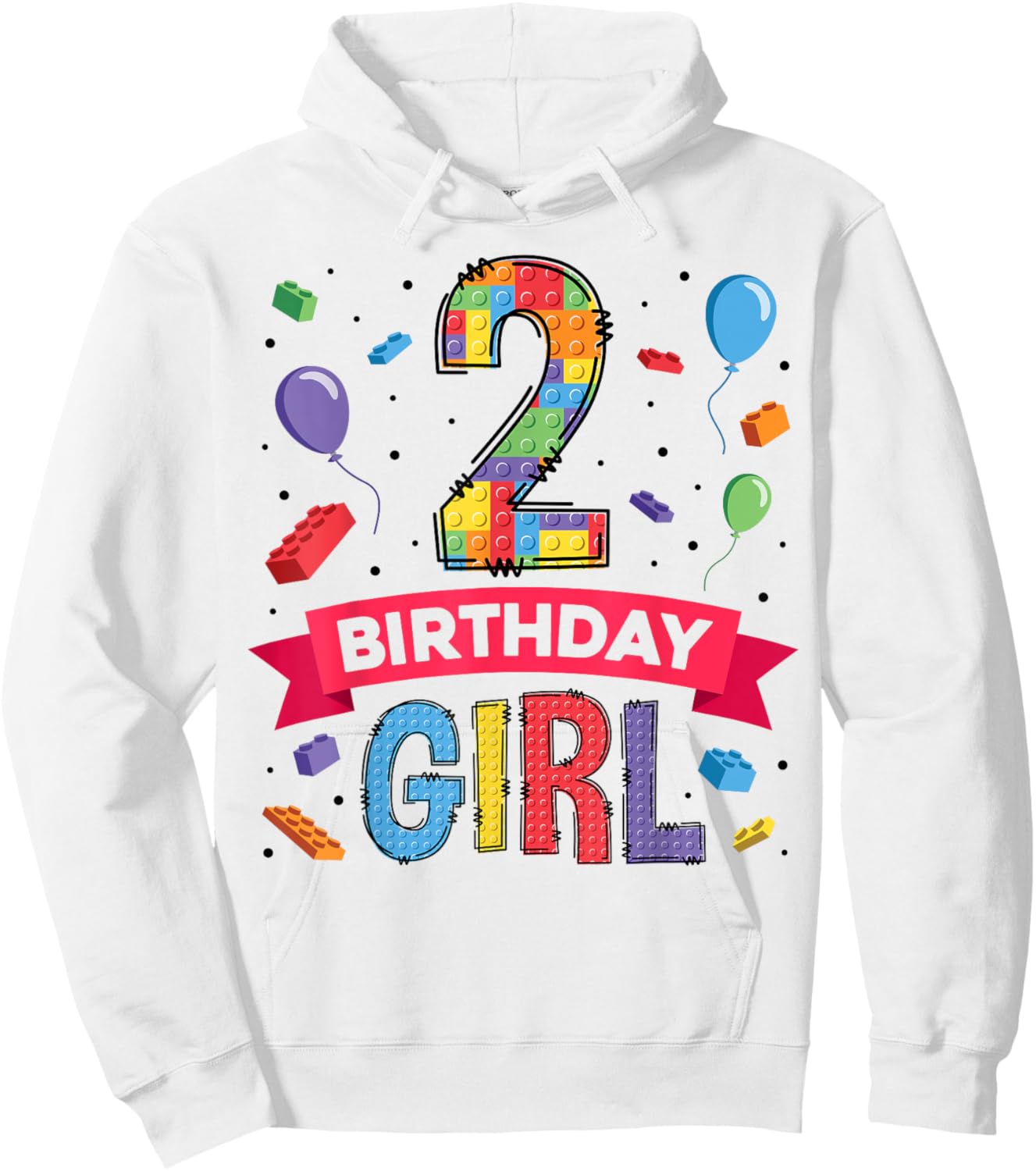 Kids 2 Year Old Building Blocks 2nd Birthday Girl Hoodie - Hoodie | White