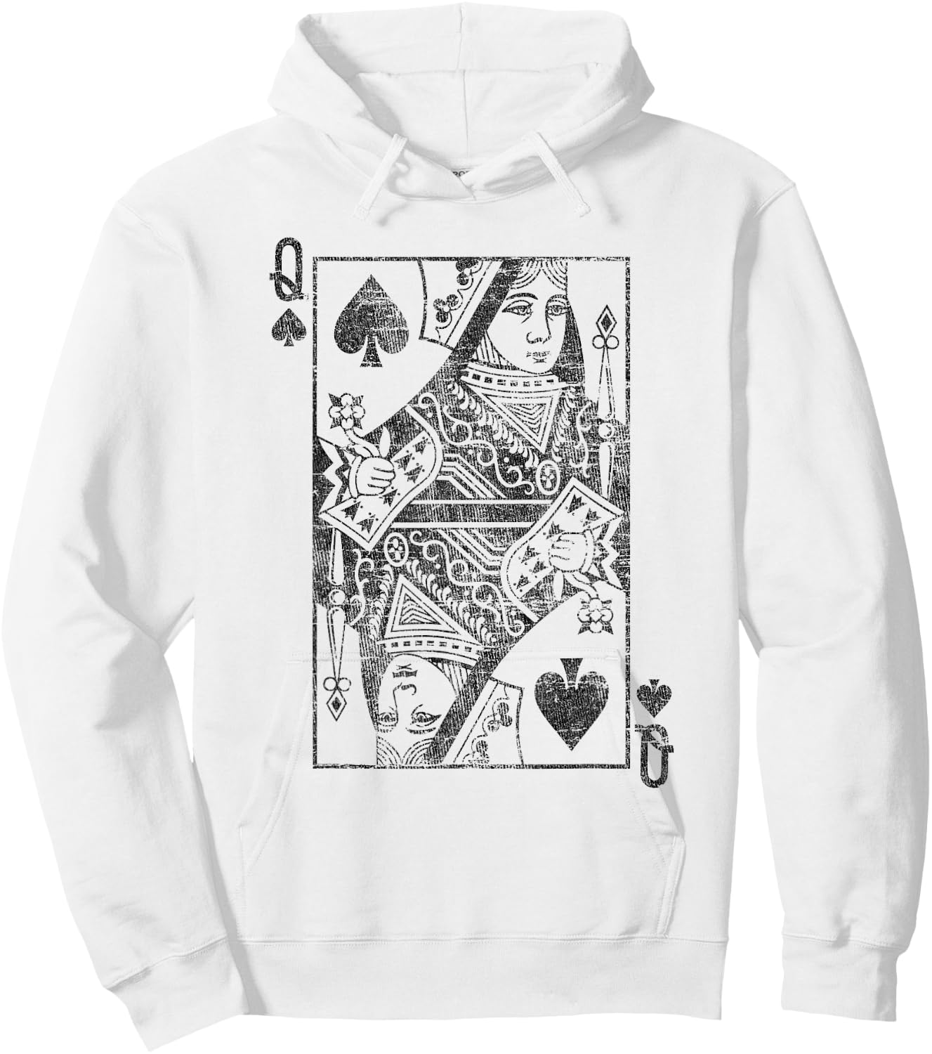 Lady of Spades Playing Cards Costume Poker Distressed Hoodie - Hoodie | White
