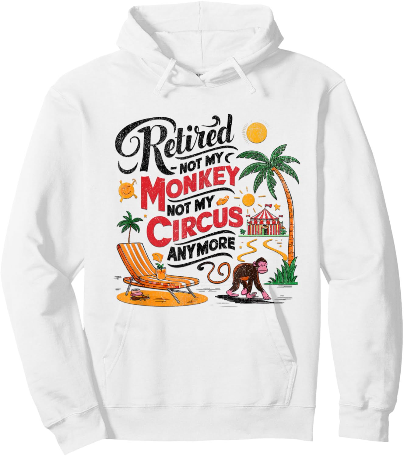 Retired - Not My Monkey Not My Circus Distressed Hoodie - Hoodie | White