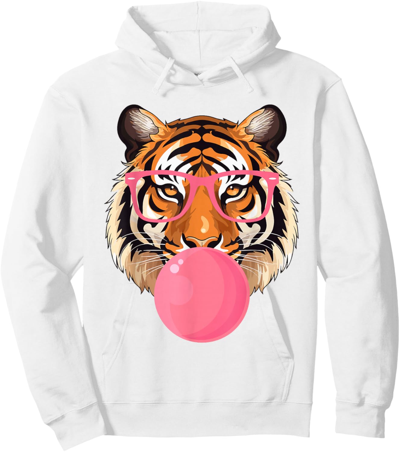 Funny Tiger Glasses Blowing Bubble Gum Cute Tiger Face Hoodie - Hoodie | White