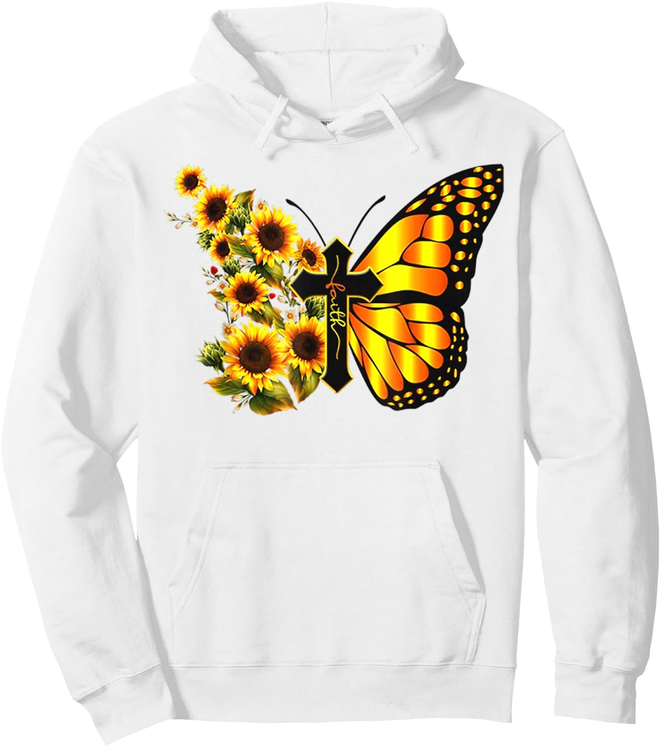 Vintage Faith Cross Sunflower Butterfly Christian Hoodie - Hoodie | White