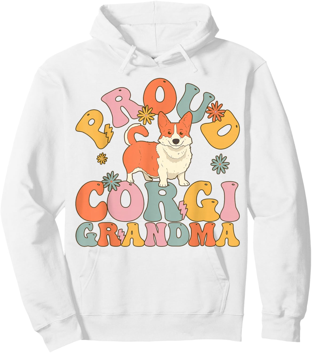 Proud Corgi Grandma Groovy Dog Hoodie - Hoodie | White