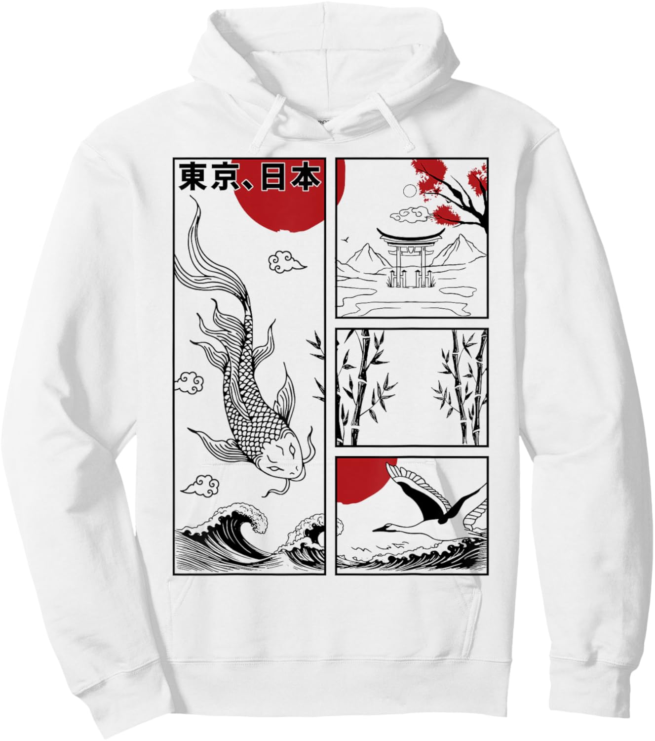 Japanese Koi Fish The Great Wave off Kanagawa Kanji Japan Hoodie - Hoodie | White