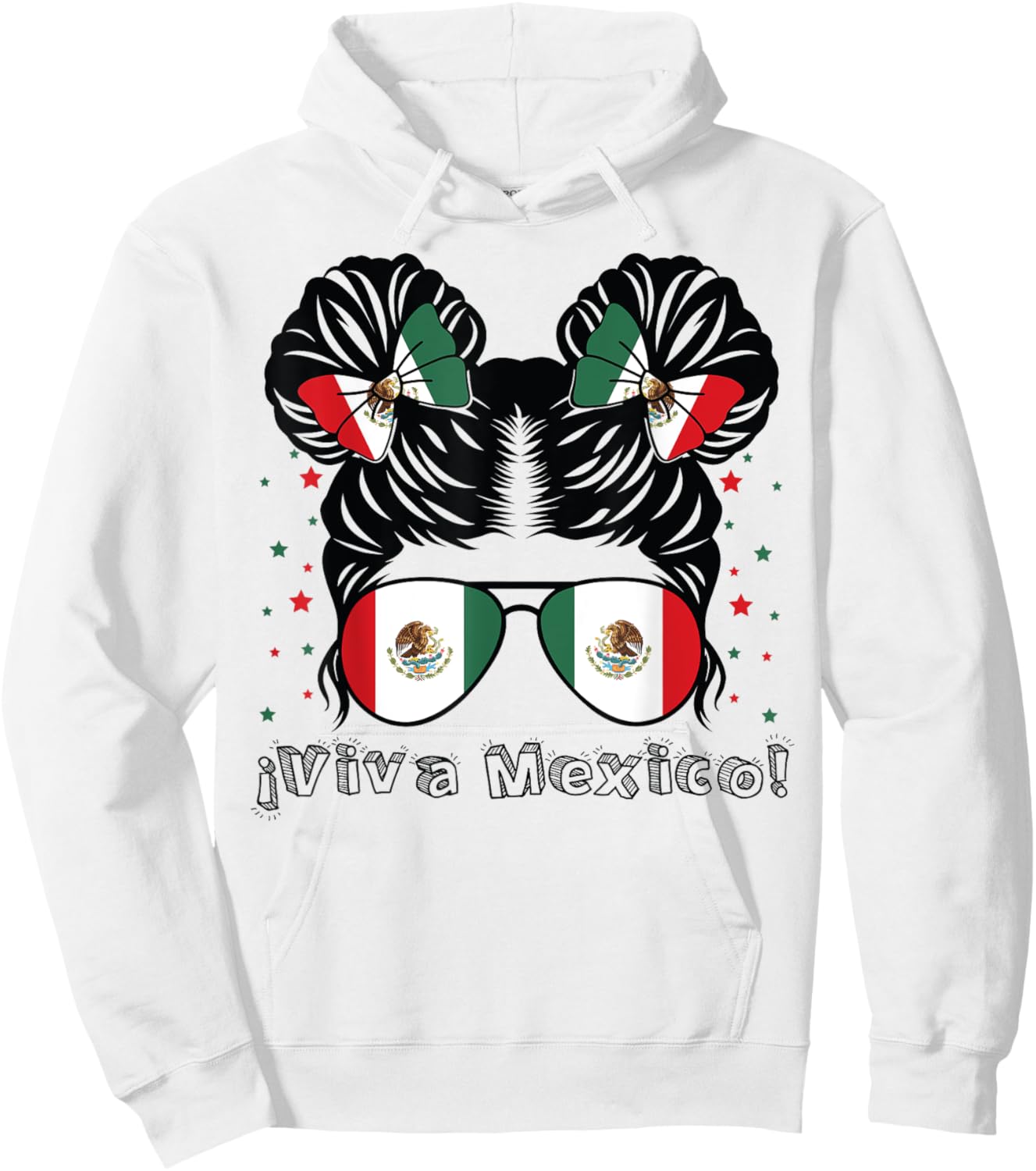 Messy Bun Girl Viva Mexico Independence Day Mexican Flag Hoodie - Hoodie | White