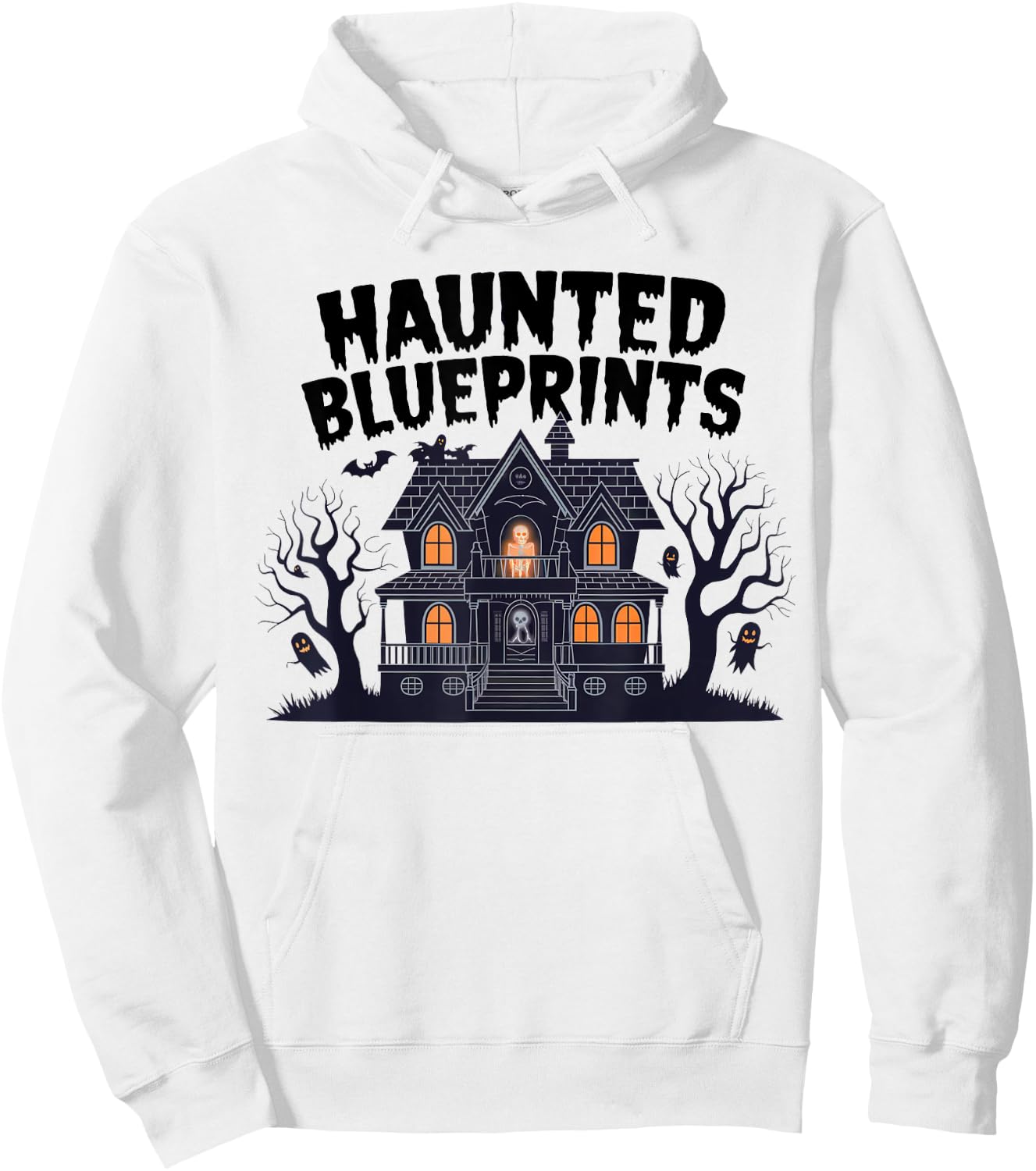 Haunted Blueprints Ghostly House Architect Halloween Hoodie - Hoodie | White