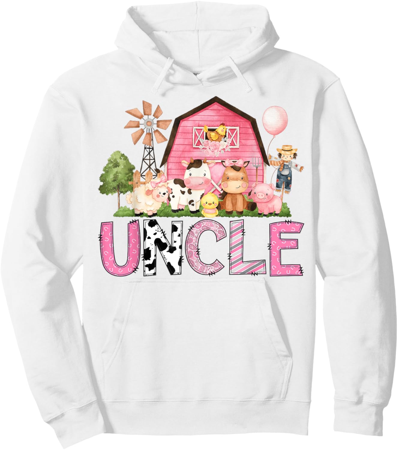 Uncle Pink Farm Cow Lover Birthday Girl Matching Hoodie - Hoodie | White