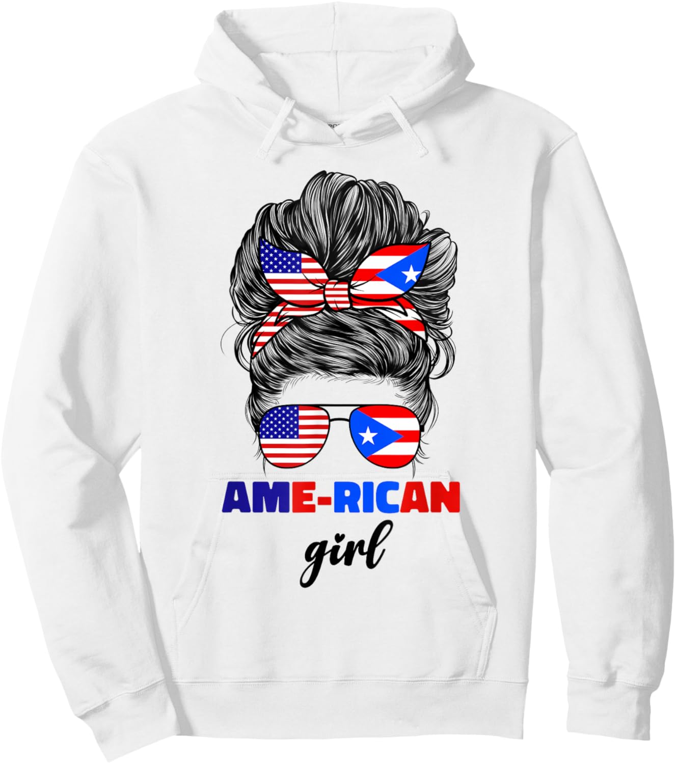 Half American And Puerto Rican Rico Flag Mix Girl Boricua Hoodie - Hoodie | White