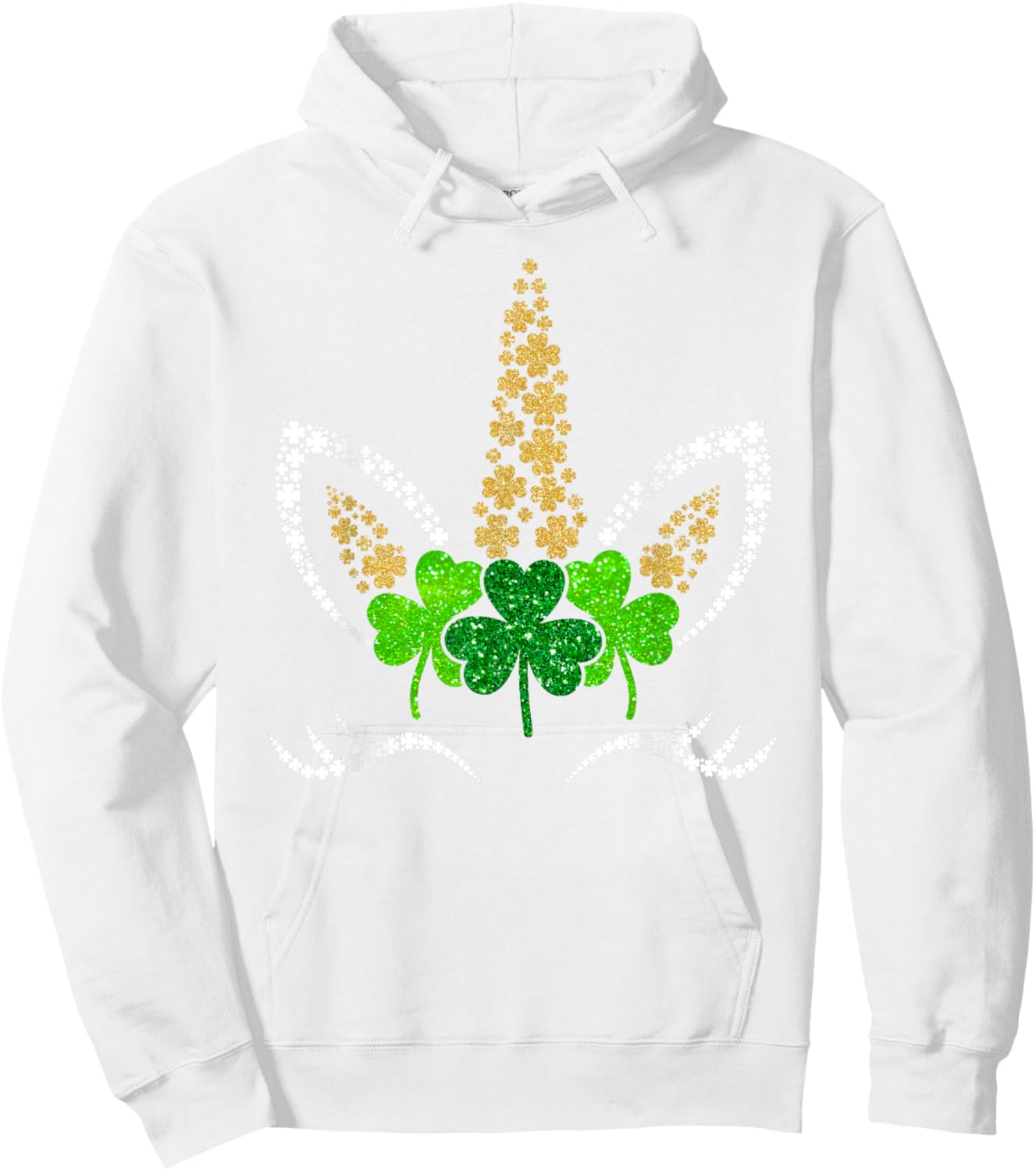 St Patricks Day Unicorn Face Shamrock Pattys Toddler Girls Hoodie - Hoodie | White