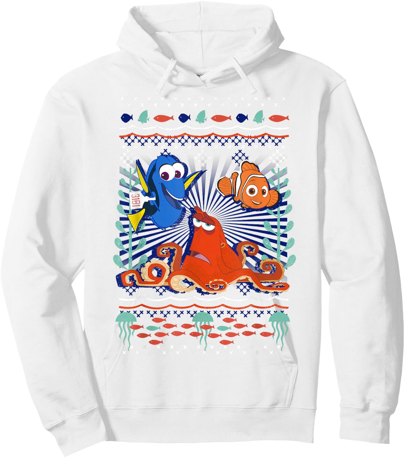 Disney Pixar Finding Dory Hank Nemo Dory Ugly Sweater Style Hoodie - Hoodie | White