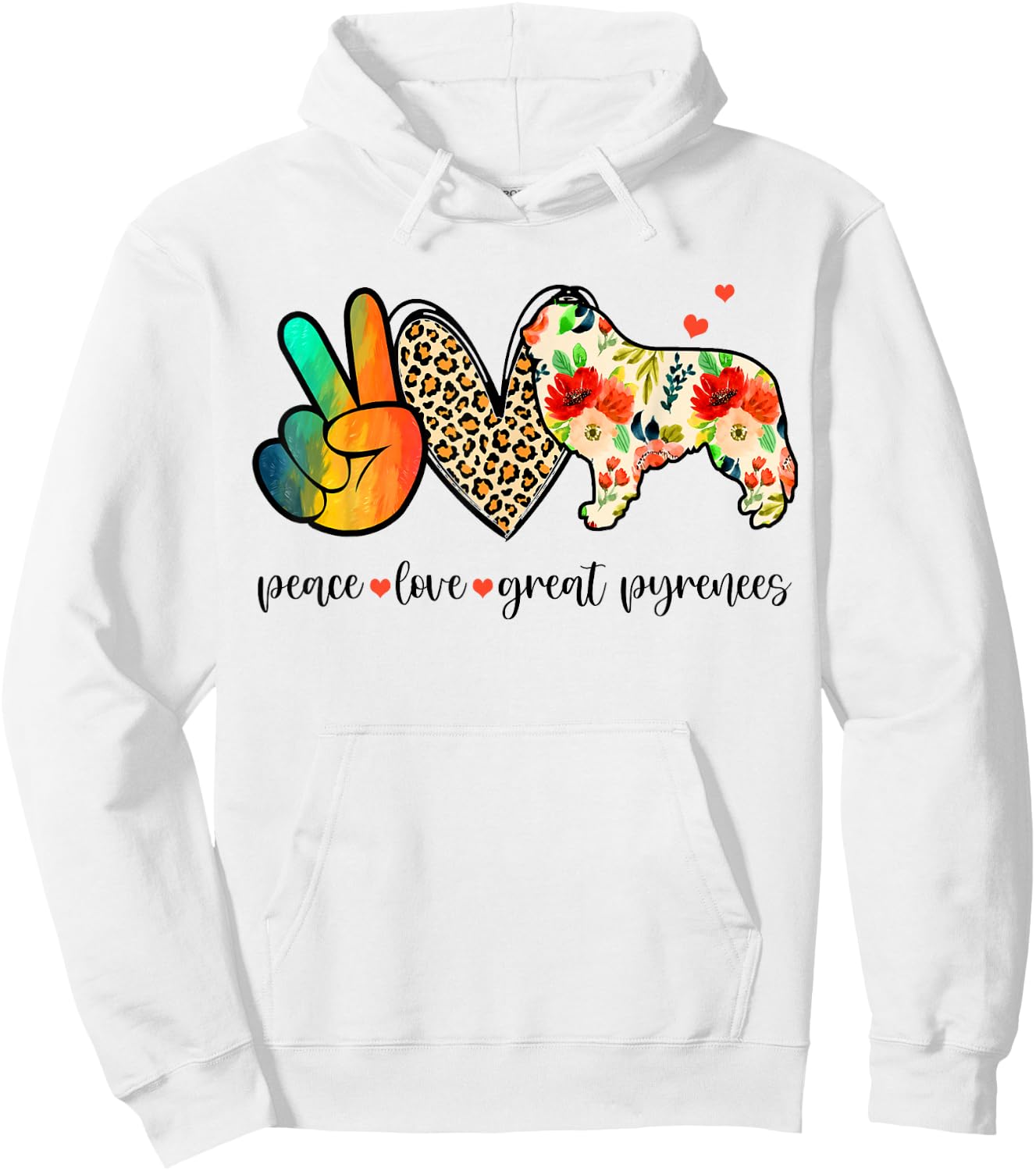 Peace Love Great Pyrenees Funny For Dog Lover Hoodie - Hoodie | White