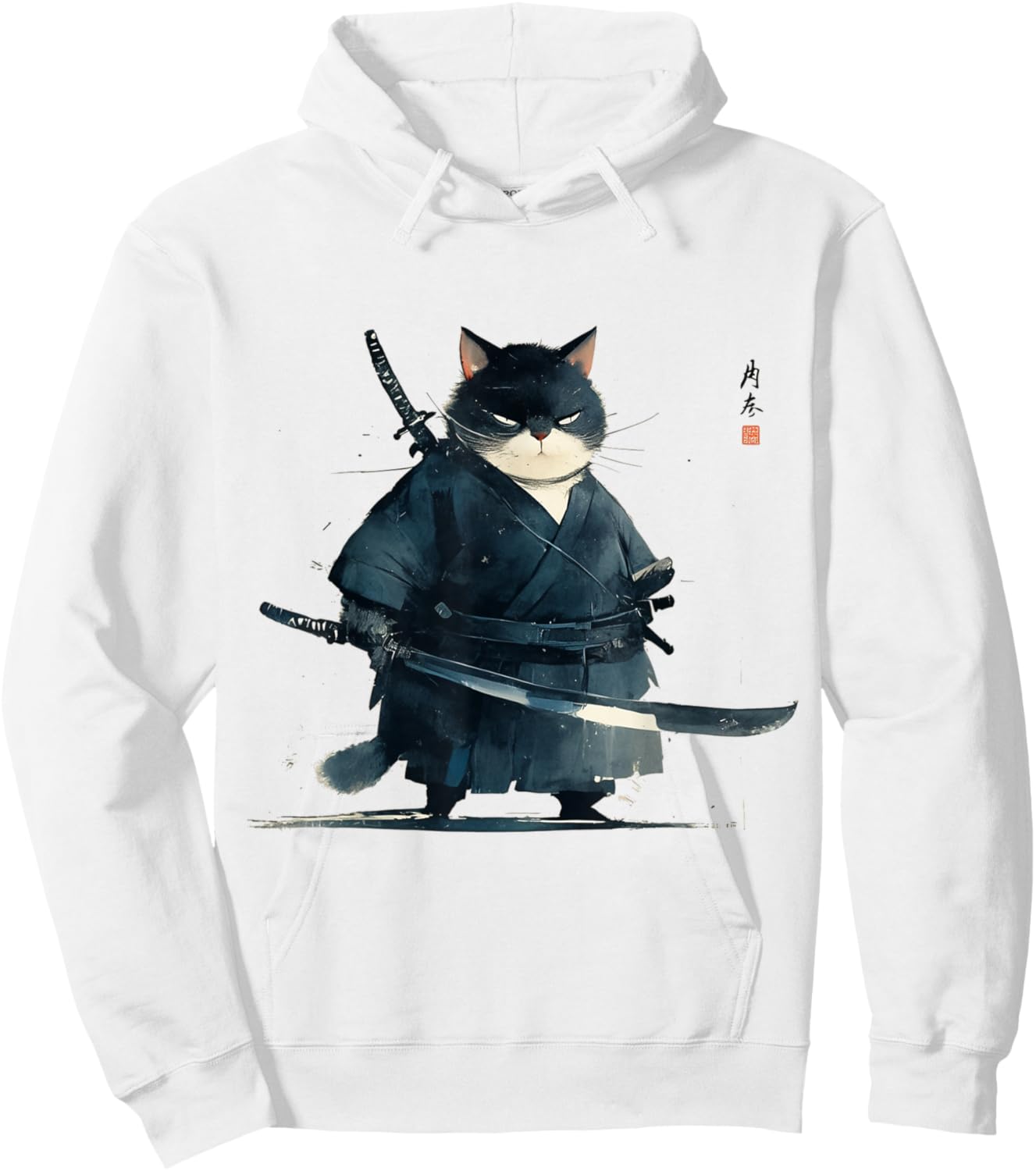 Japanese Art Cat Ninja Ukiyo-e Anime Style Samurai Cat Hoodie - Hoodie | White