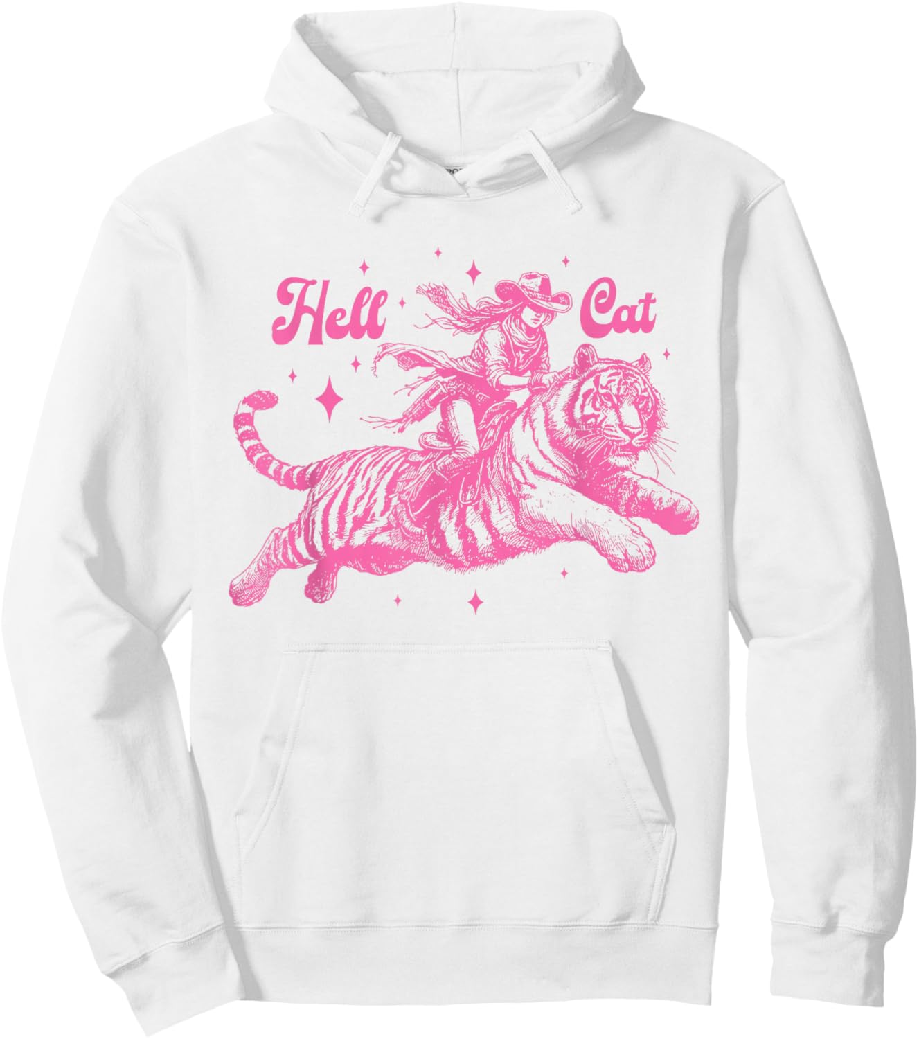 Hell Cat Cowgirl Riding Tiger Vintage Hoodie - Hoodie | White