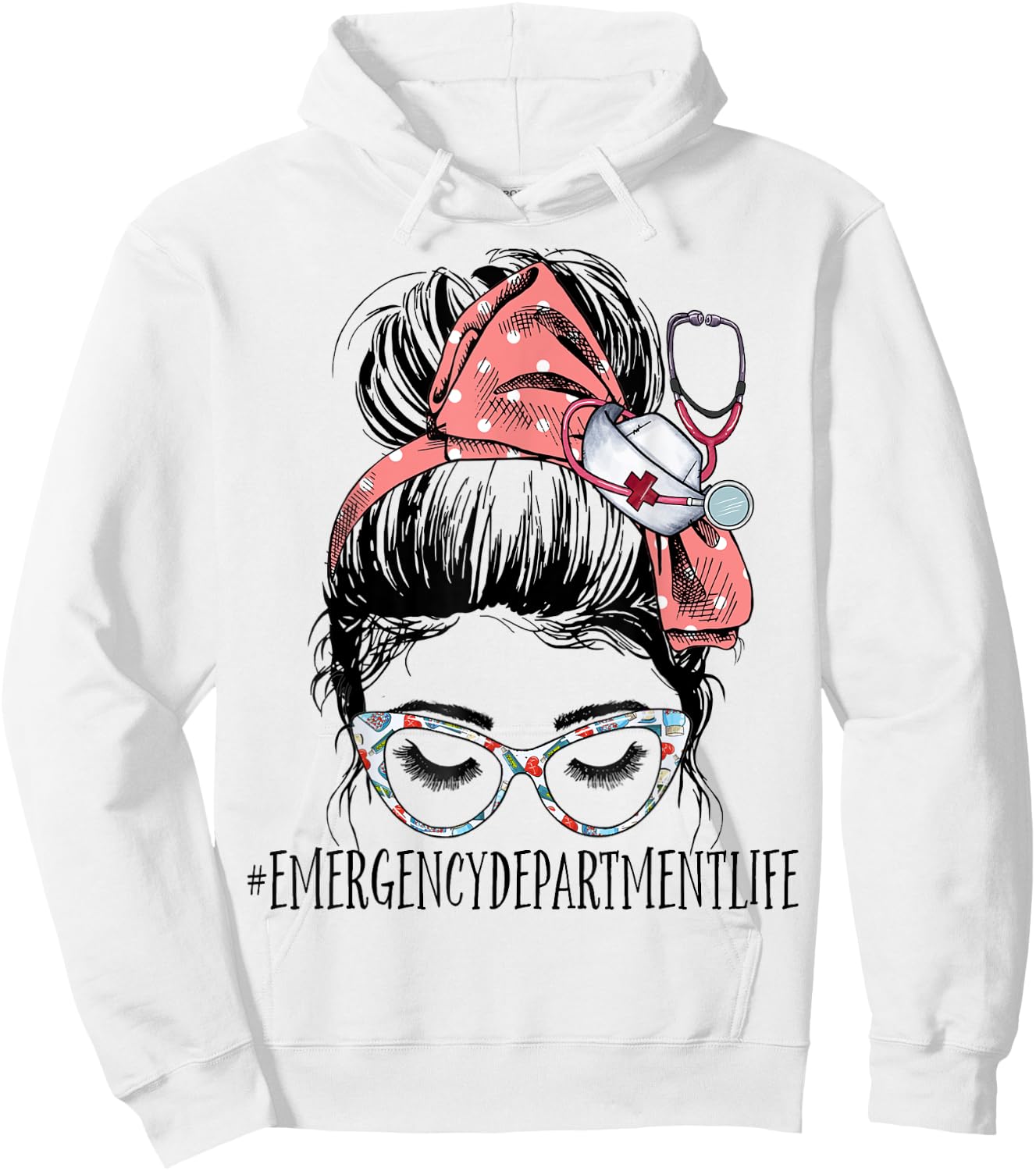 Emergency Department Life Funny Messy Bun RN ER Nurse Hoodie - Hoodie | White