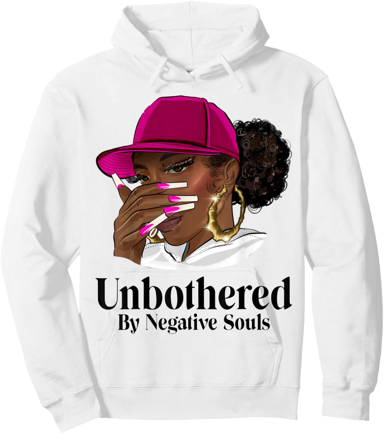 Unbothered Black Woman With Cap African American Afro Queen Hoodie - Hoodie | White