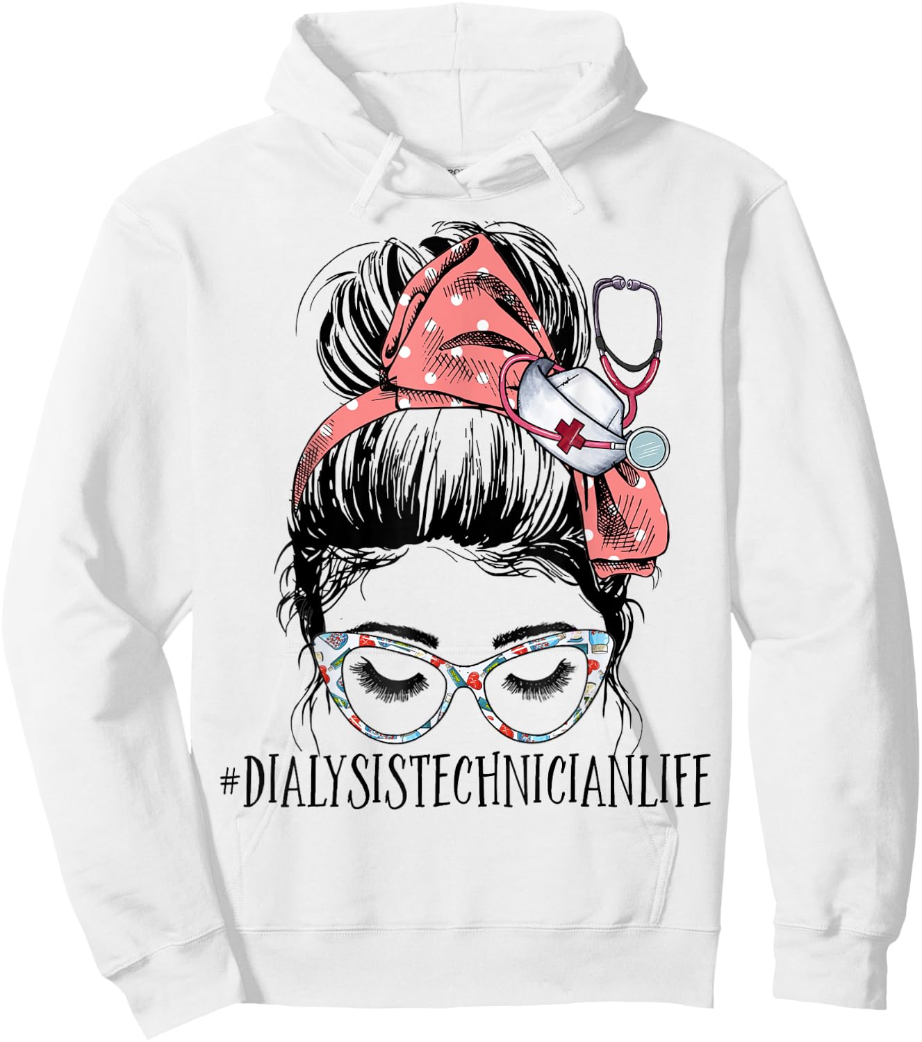 Dialysis Tech Life Funny Messy Bun Nephrology Hemodialysis Hoodie - Hoodie | White