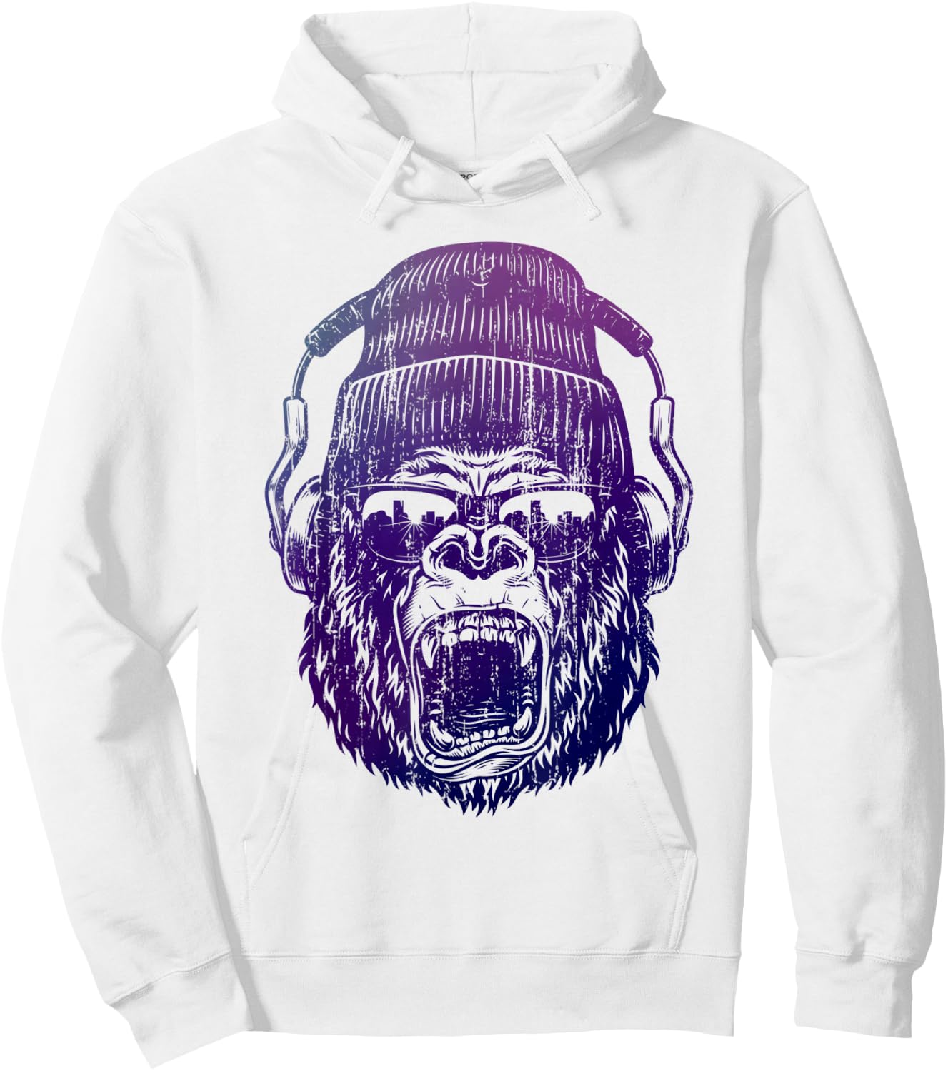 funky Monkey Chimp With Sunglasses And Headphones Funny Hoodie - Hoodie | White