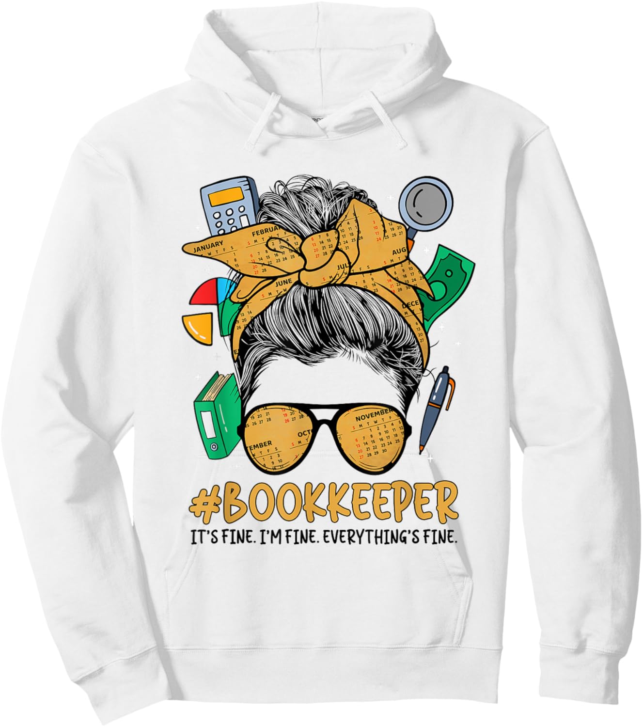 School Bookkeeper Messy Bun School Bookkeeping Hoodie - Hoodie | White