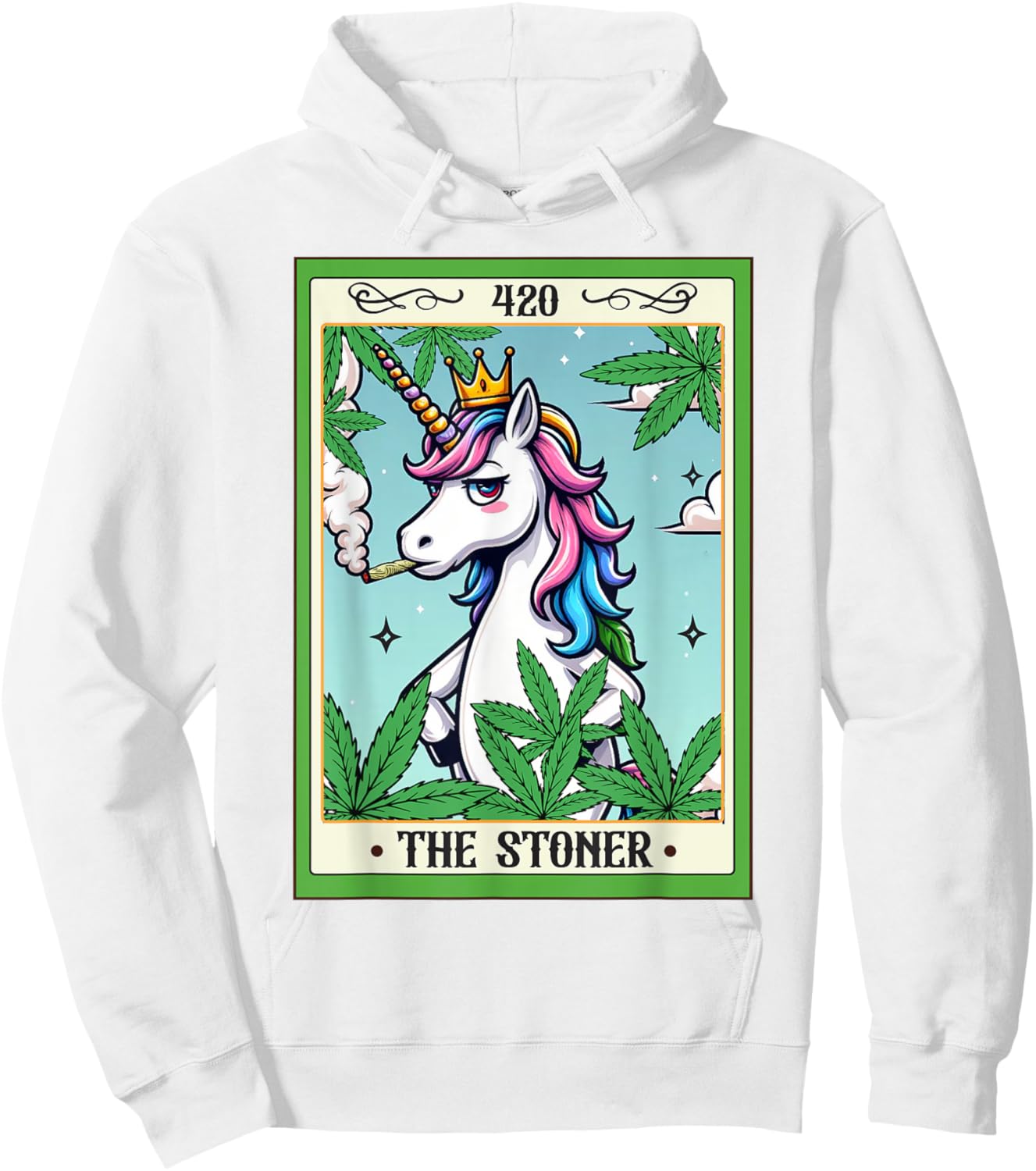 Cannabis Weed Unicorn Smoking 420 The Stoner Tarot Card Hoodie - Hoodie | White