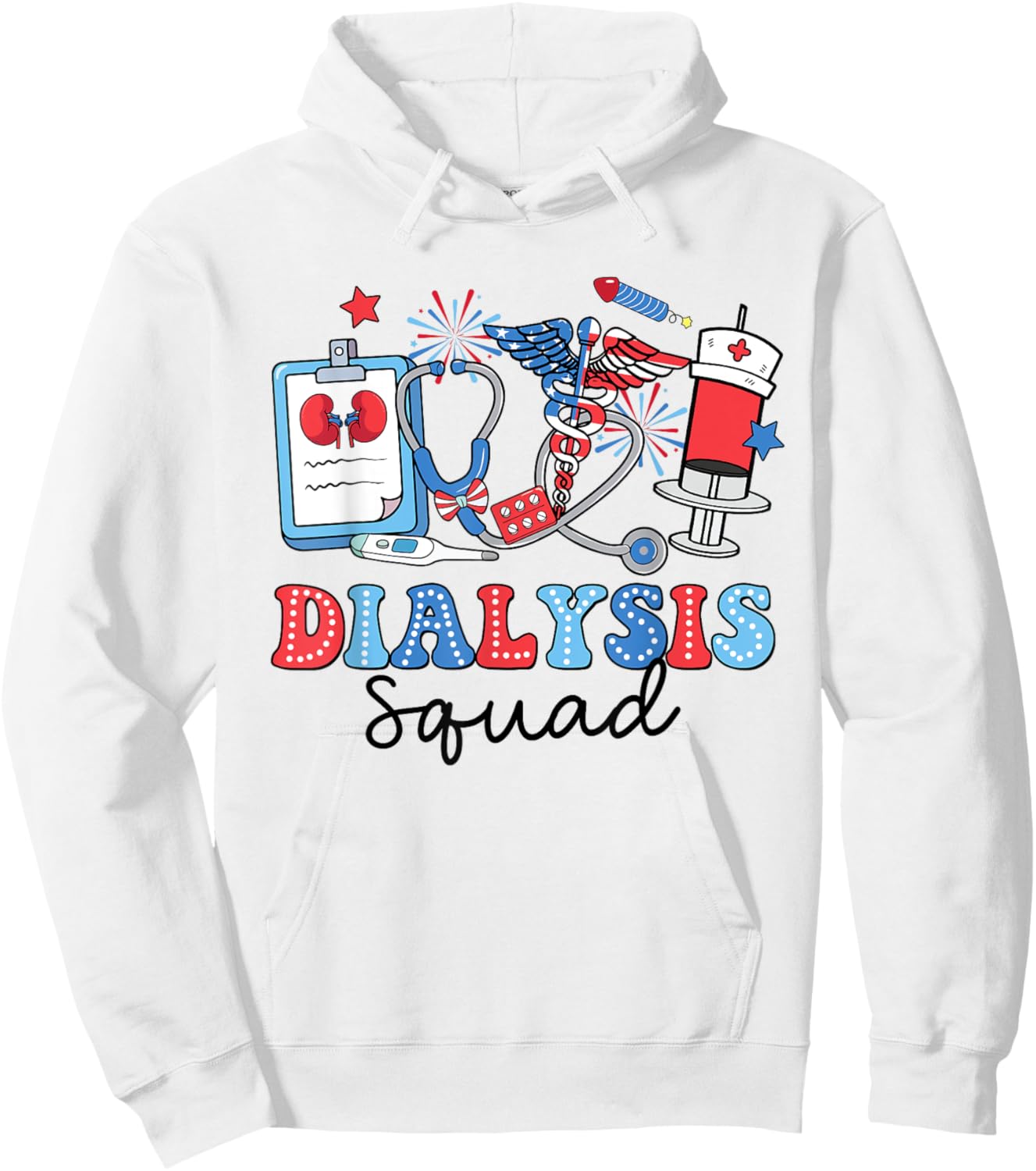 Retro Dialysis Squad USA Flag Dialysis Nurse 4th Of July Women Men Hoodie - Hoodie | White