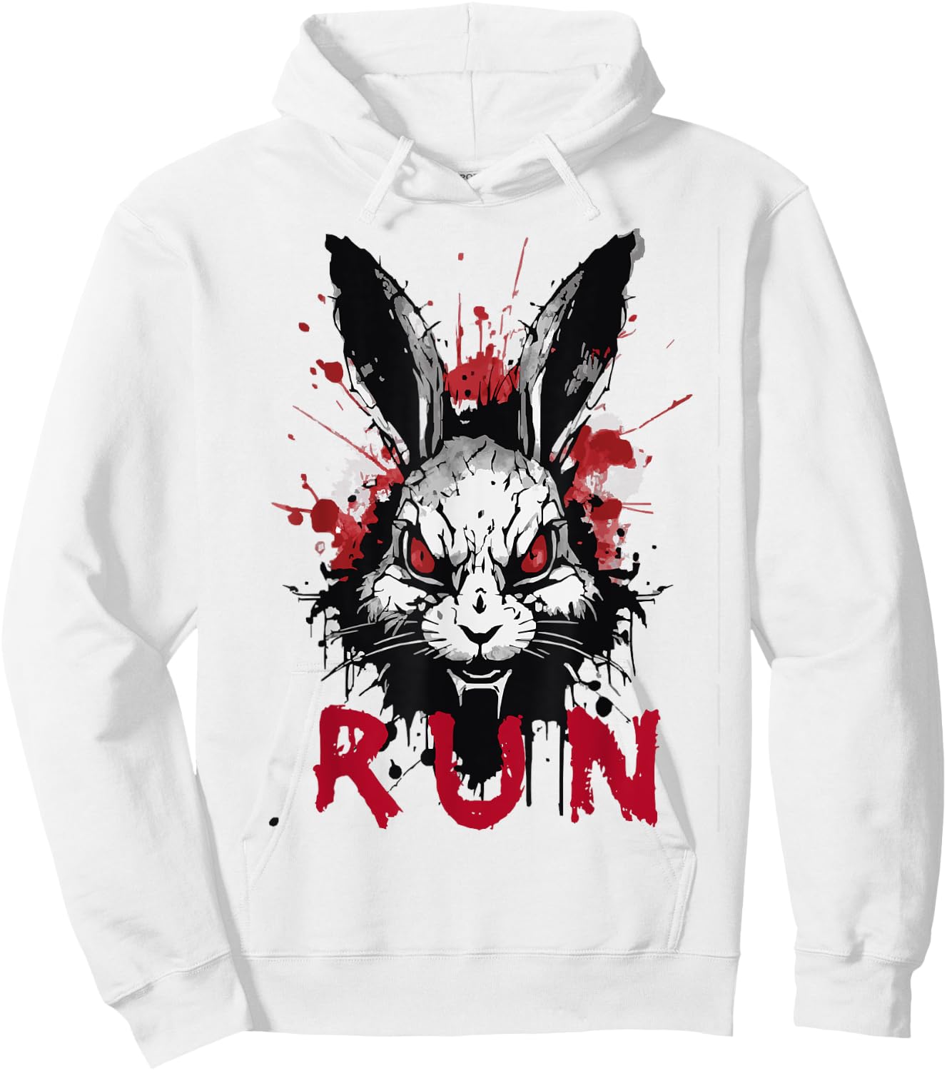 Run Rabbit, Evil Bunny Artwork, Modern Vintage Grunge Anime Hoodie - Hoodie | White