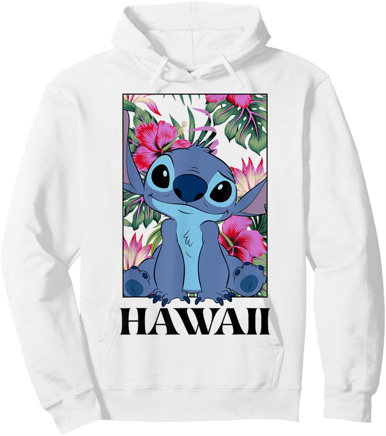 Disney Lilo & Stitch Hawaii Hibiscus Cute Floral Portrait Hoodie - Hoodie | White