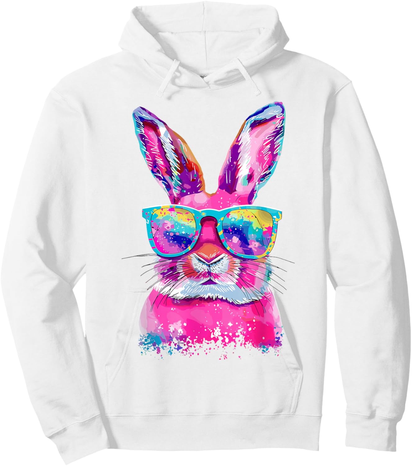 Bunny Face with Tie Dye Glasses Happy Easter Day Men Boy Kid Hoodie - Hoodie | White