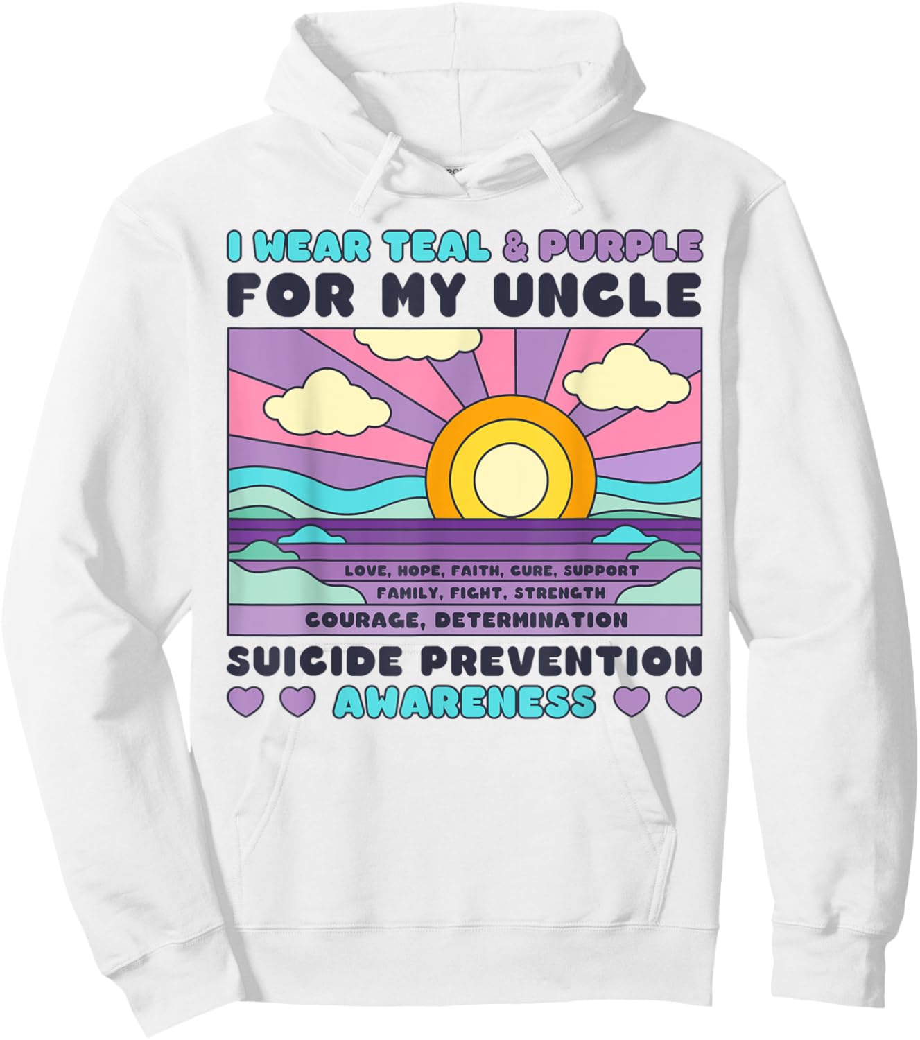 I Wear Teal & Purple For My Uncle Suicide Prevention Sunset Hoodie - Hoodie | White