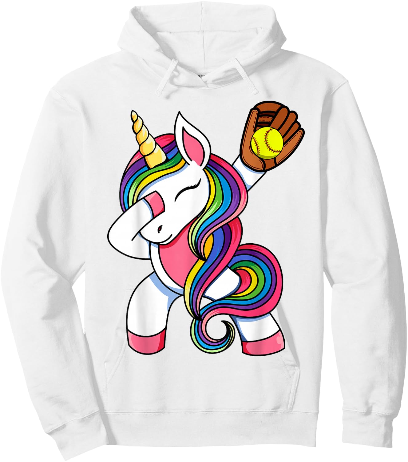 Girls Funny Dabbing Softball Unicorn Apparel, Youth Dab Hoodie - Hoodie | White