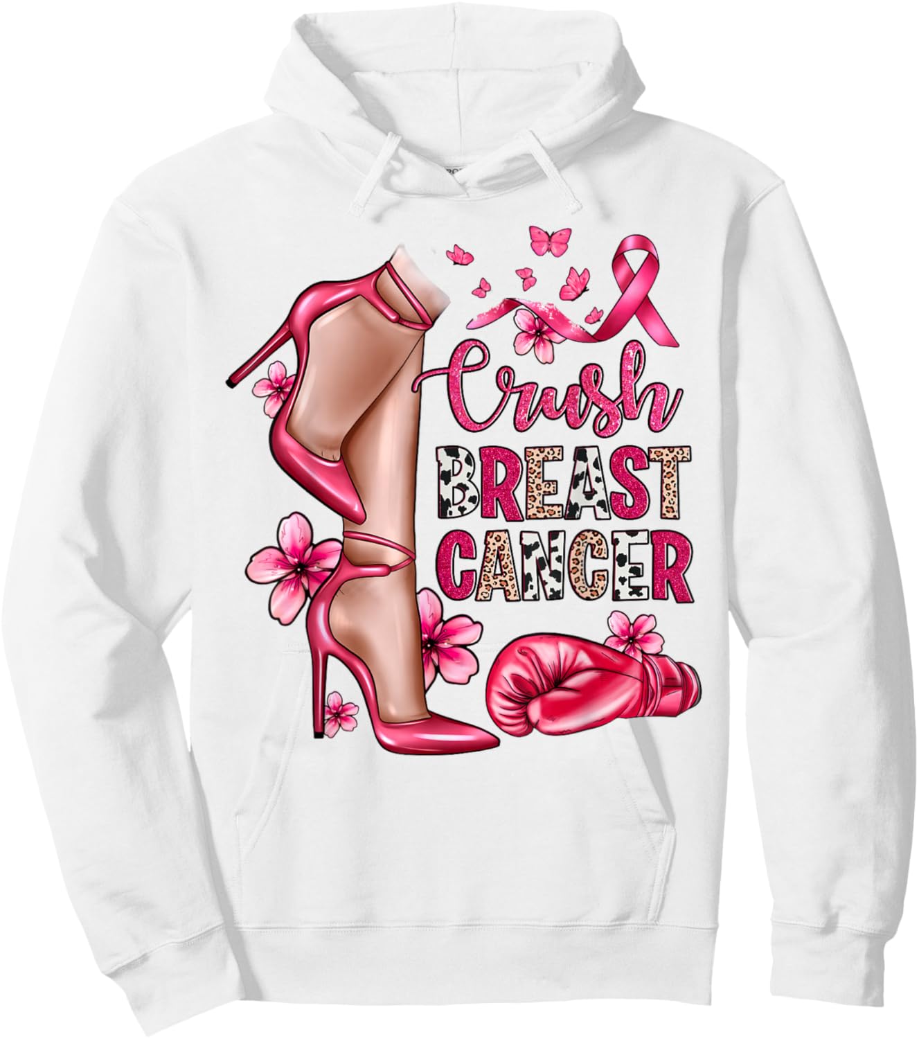 Crush Breast Cancer Bling Pink Ribbon Awareness October Gift Hoodie - Hoodie | White