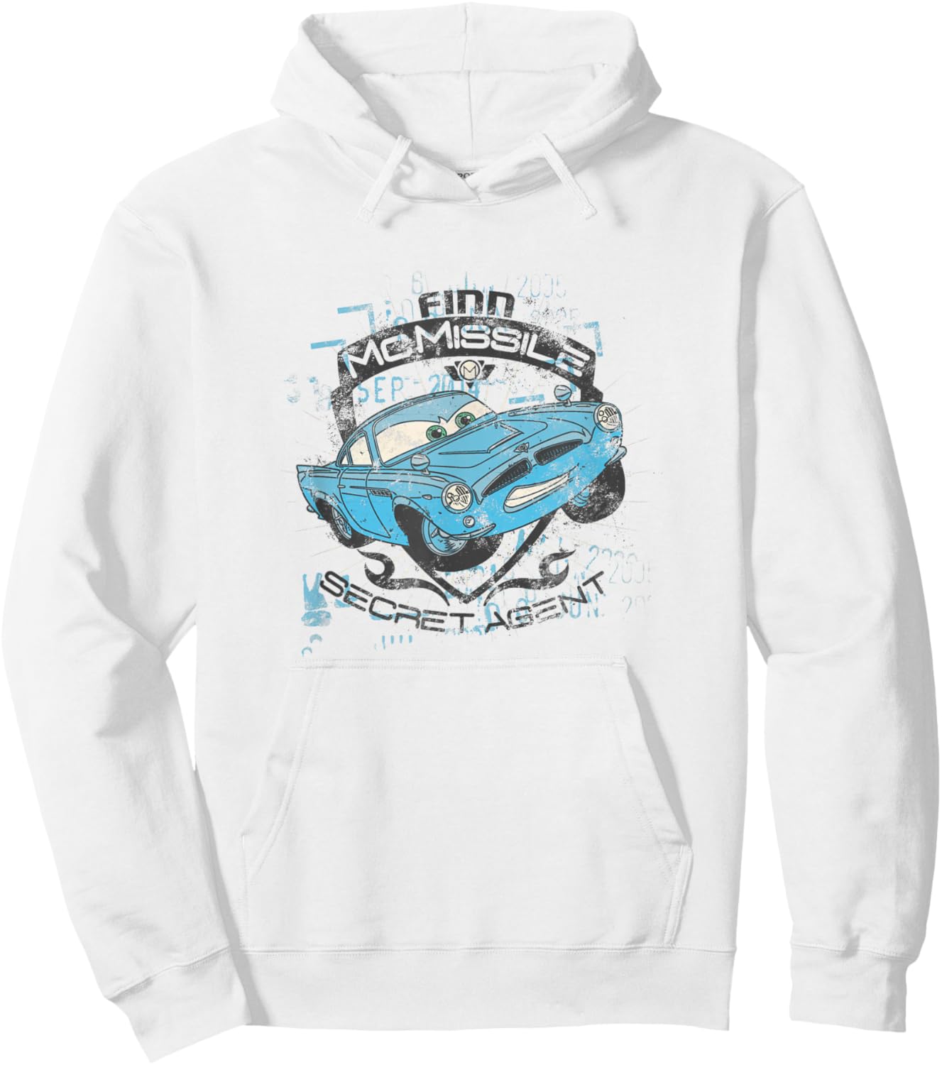 Disney Pixar Cars 2 Finn McMissile Secret Agent Distressed Hoodie - Hoodie | White