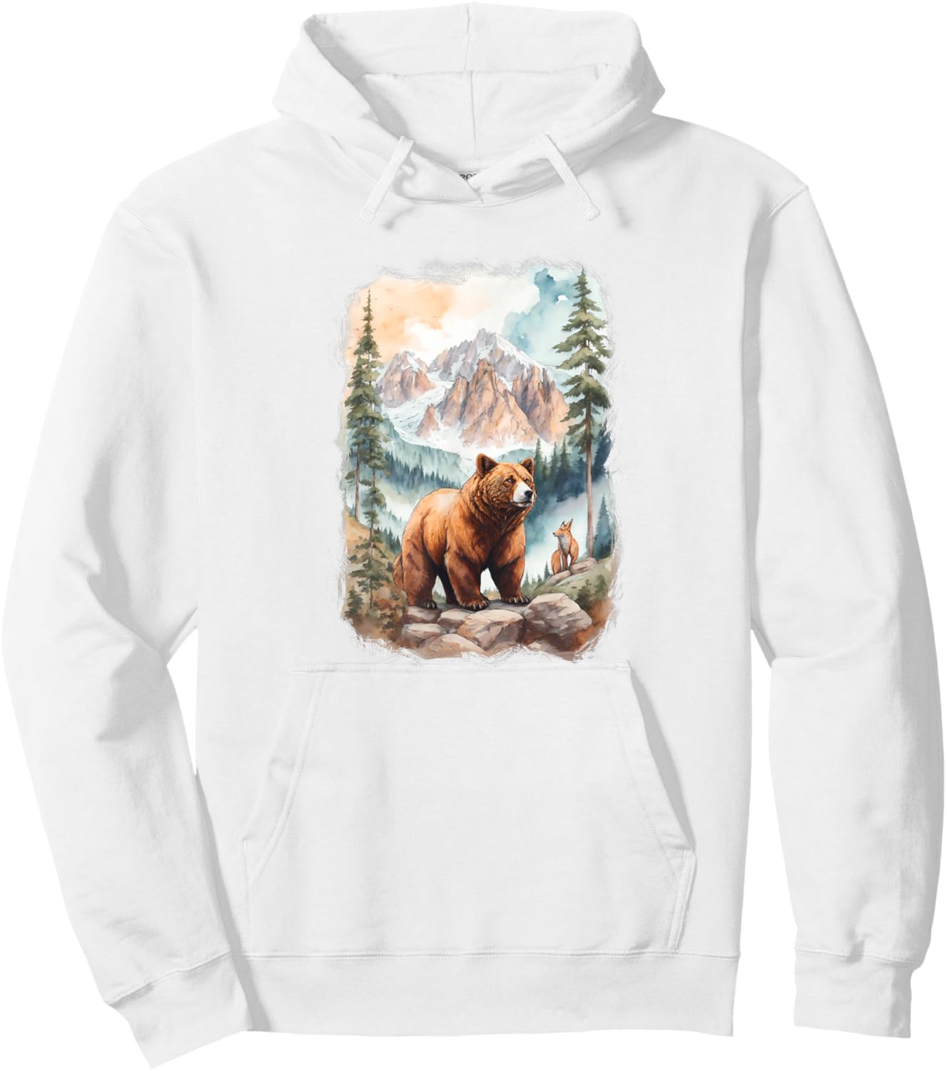Bear and Fox in Mountain Forrest Hoodie - Hoodie | White