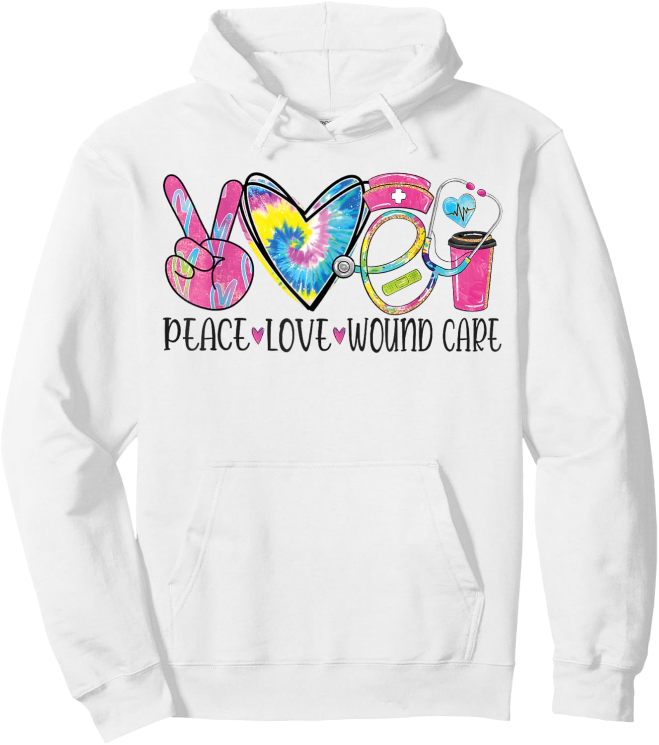 Peace Love Wound Care Nurse Nursing Heart Stethoscope Hoodie - Hoodie | White