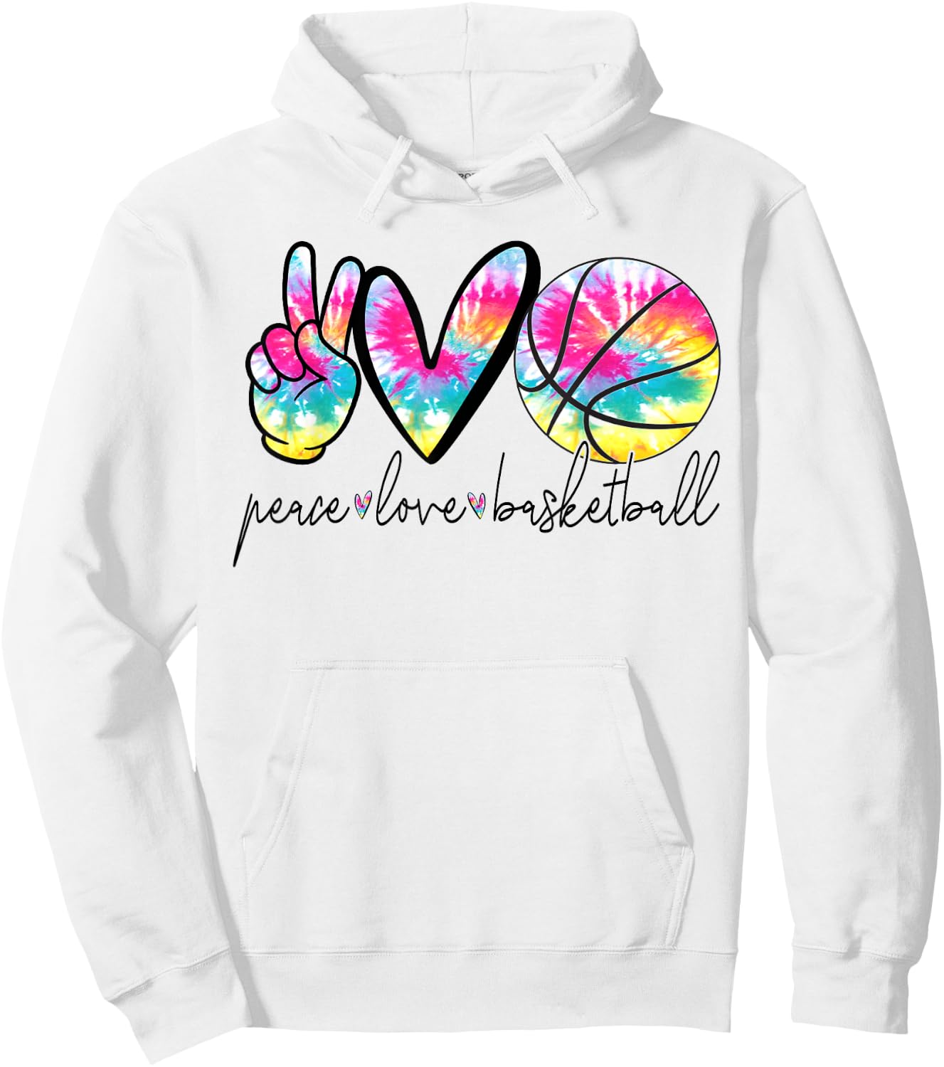 Peace Love Basketball Tie Dye Cute Basketball Lover Hoodie - Hoodie | White