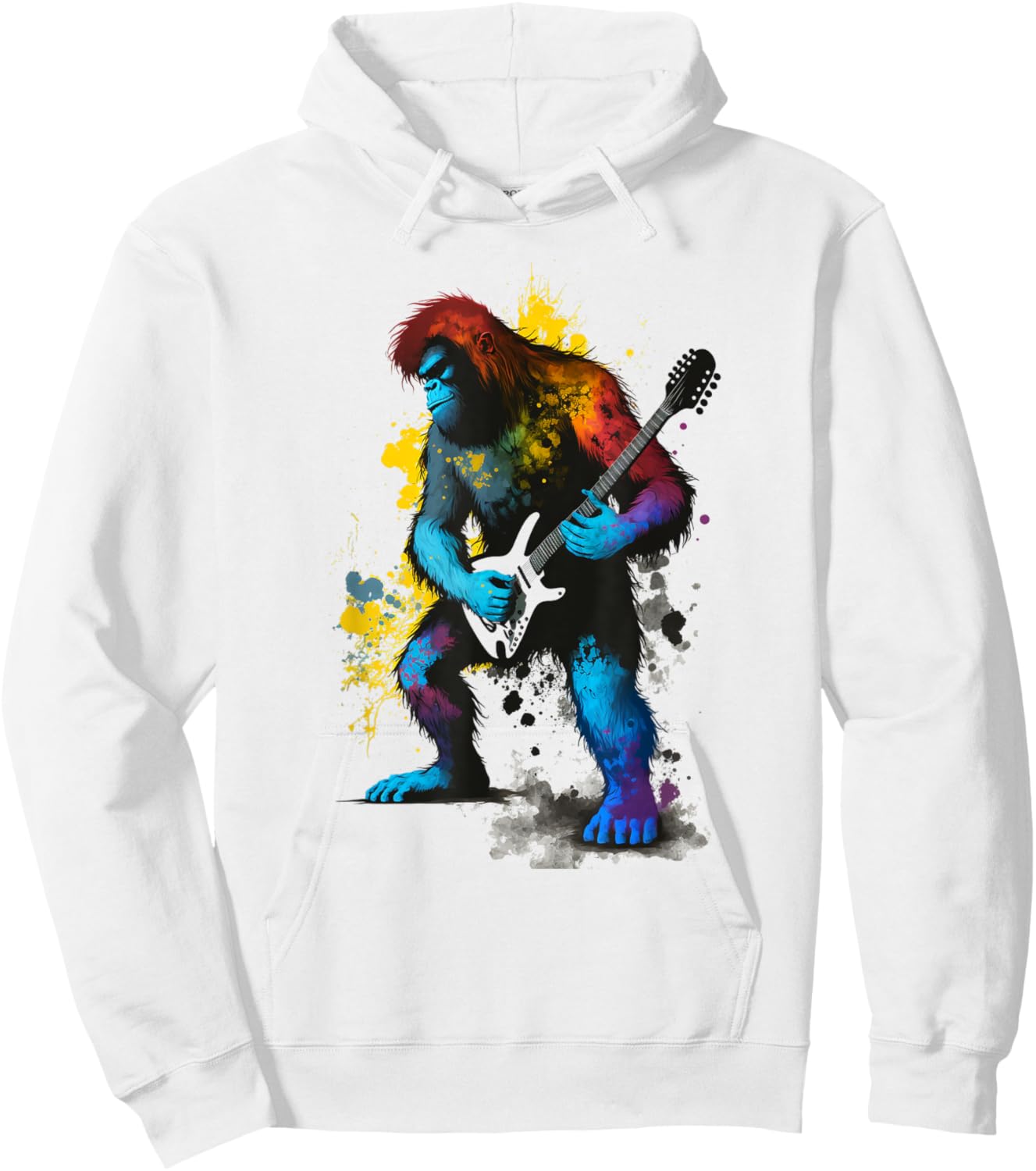 Guitarist Sasquatch Electric Guitar Rock & Roll Bigfoot Hoodie - Hoodie | White
