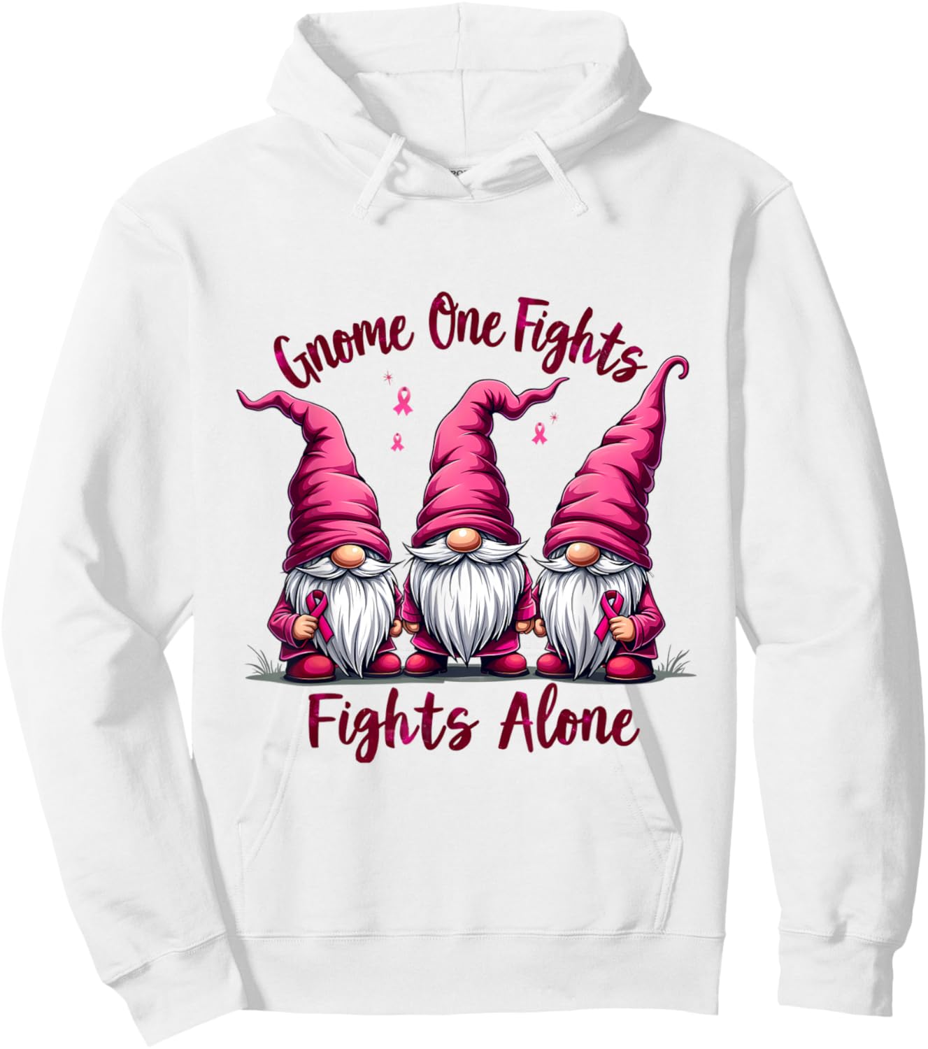 Gnome One Fights Alone Breast Cancer Hoodie - Hoodie | White