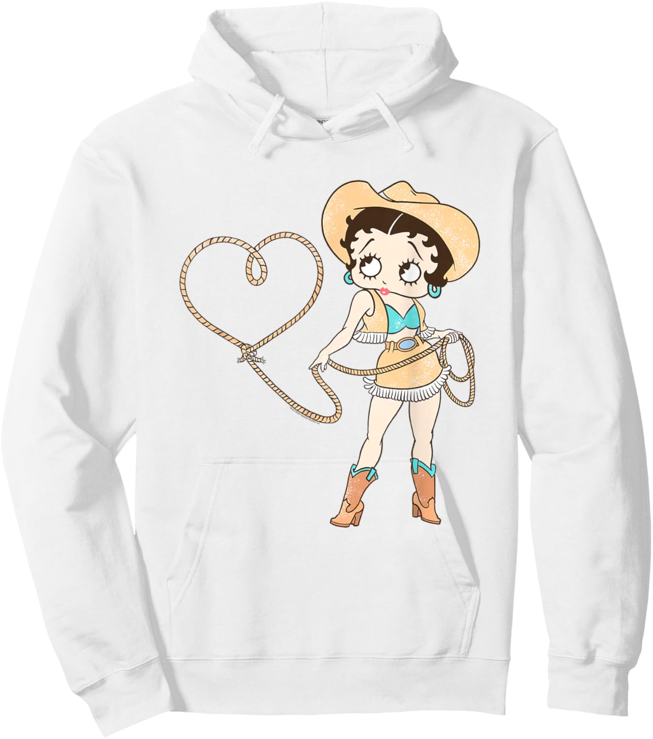 Betty Boop Iconic Retro Sassy Cowgirl In Love Big Chest Logo Hoodie - Hoodie | White