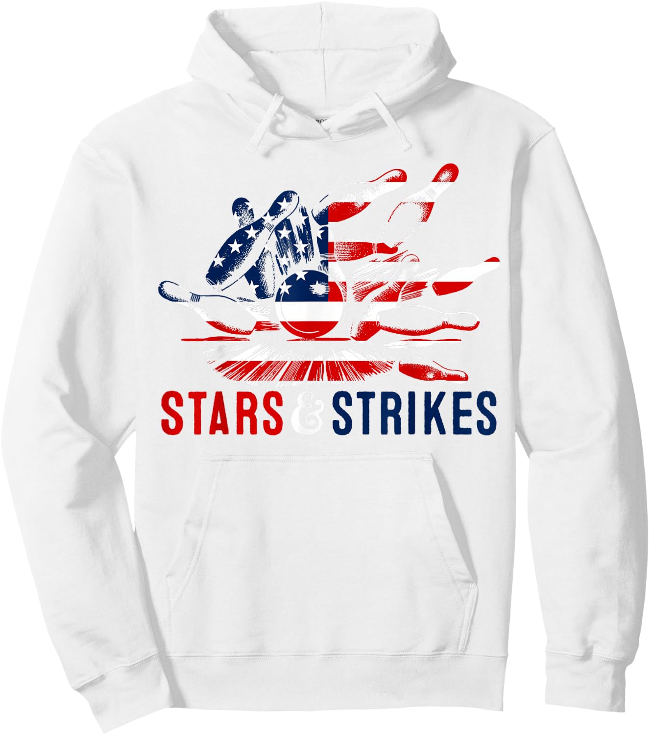 4th of July Bowling Pun | Retro Stars & Strikes Bowling Hoodie - Hoodie | White