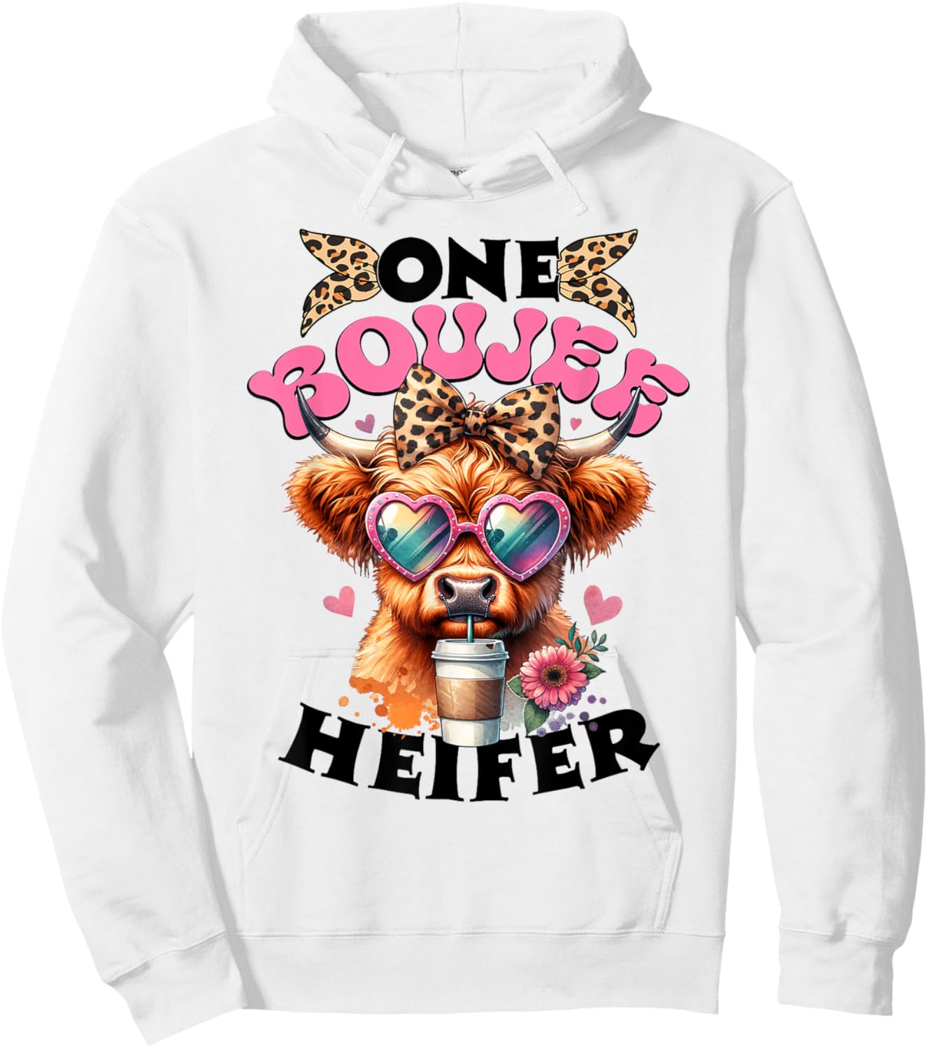 One Boujee Heifer Highland Cow Valentine's Day Funny Hoodie - Hoodie | White