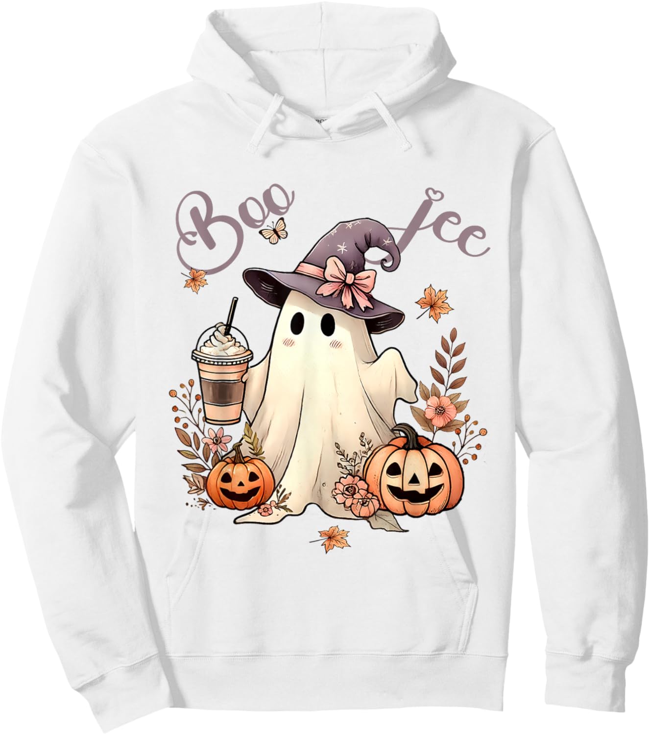 Boo Jee Ghost Ice Coffee Coquette Bow Halloween Women Girl Hoodie - Hoodie | White