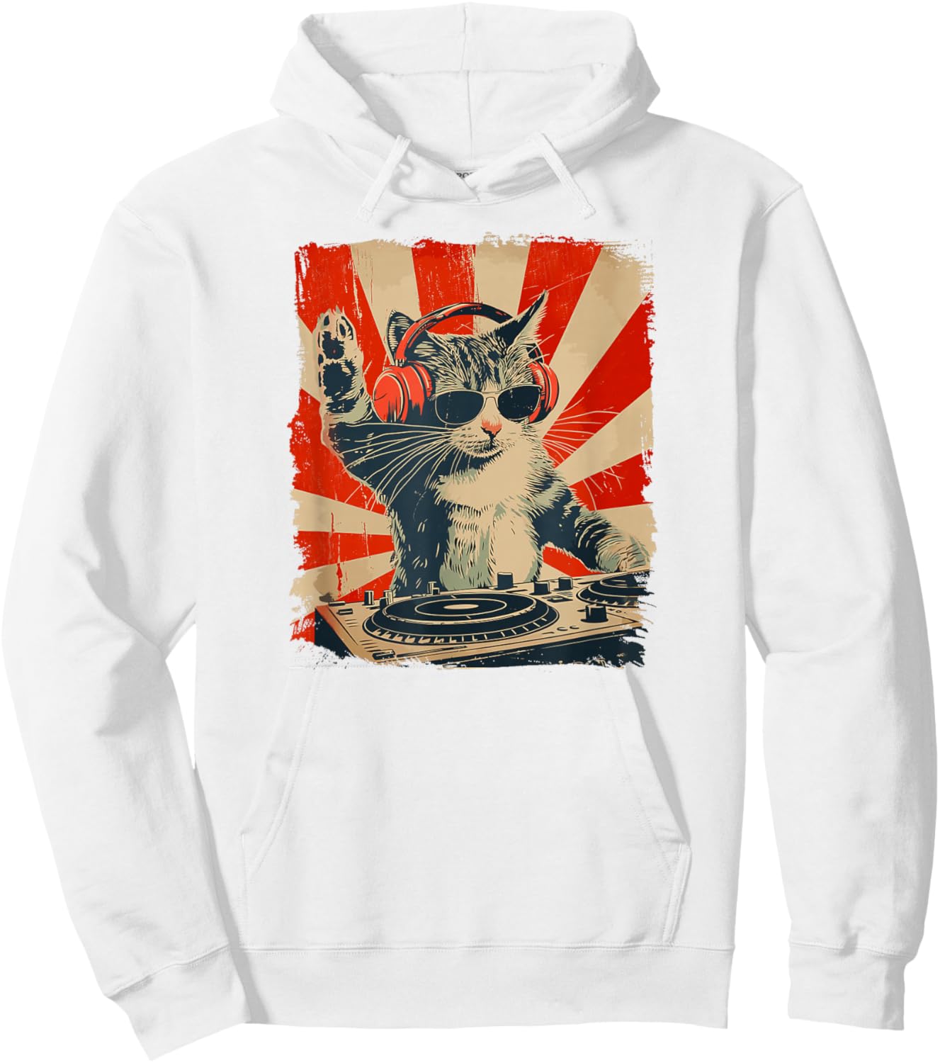 Funny DJ Cat Disco Sound Tech Headphone Music Women Hoodie - Hoodie | White