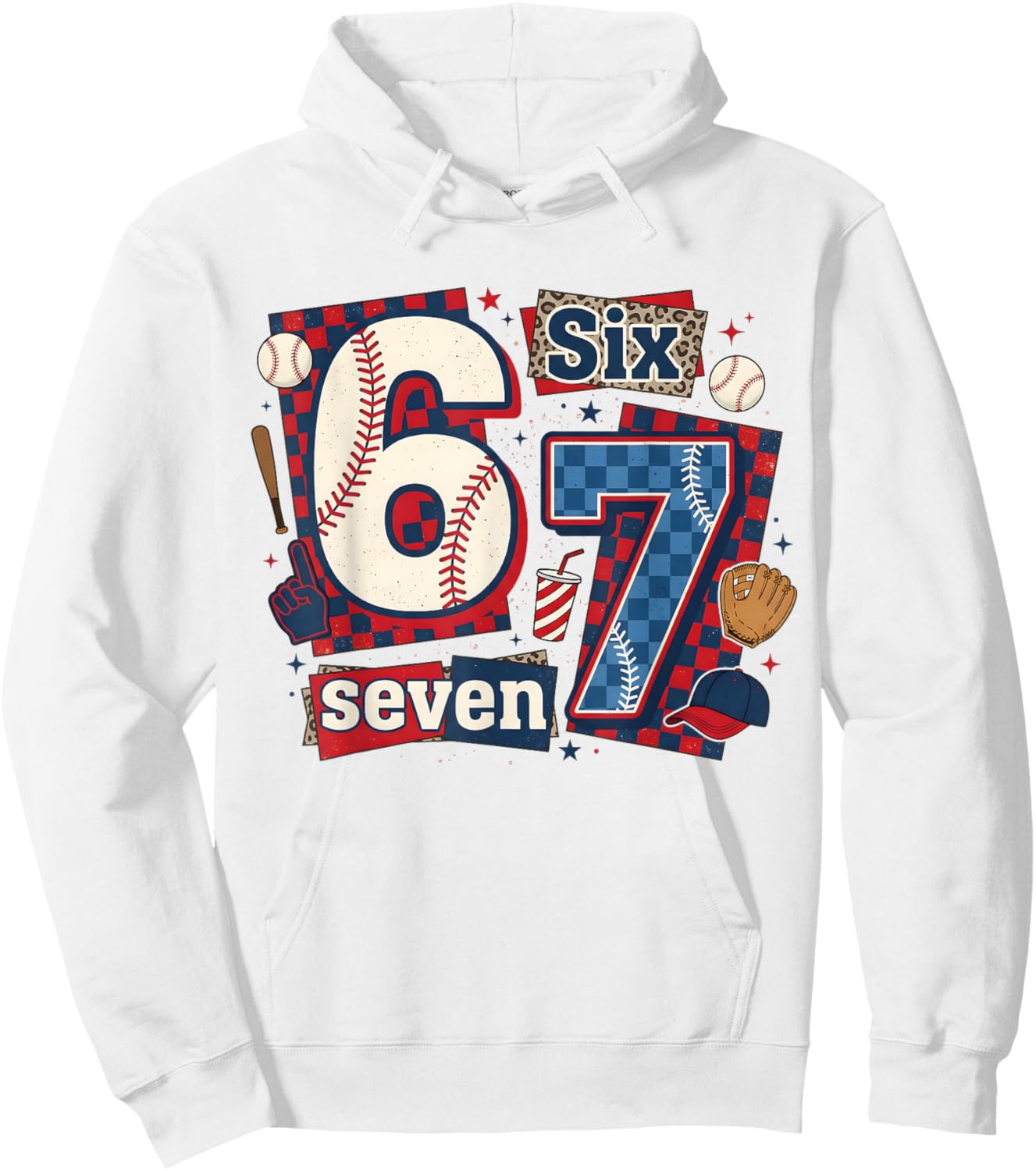 6 7 Baseball Six Seven Game Day 67 Girls Boys Kids Hoodie - Hoodie | White