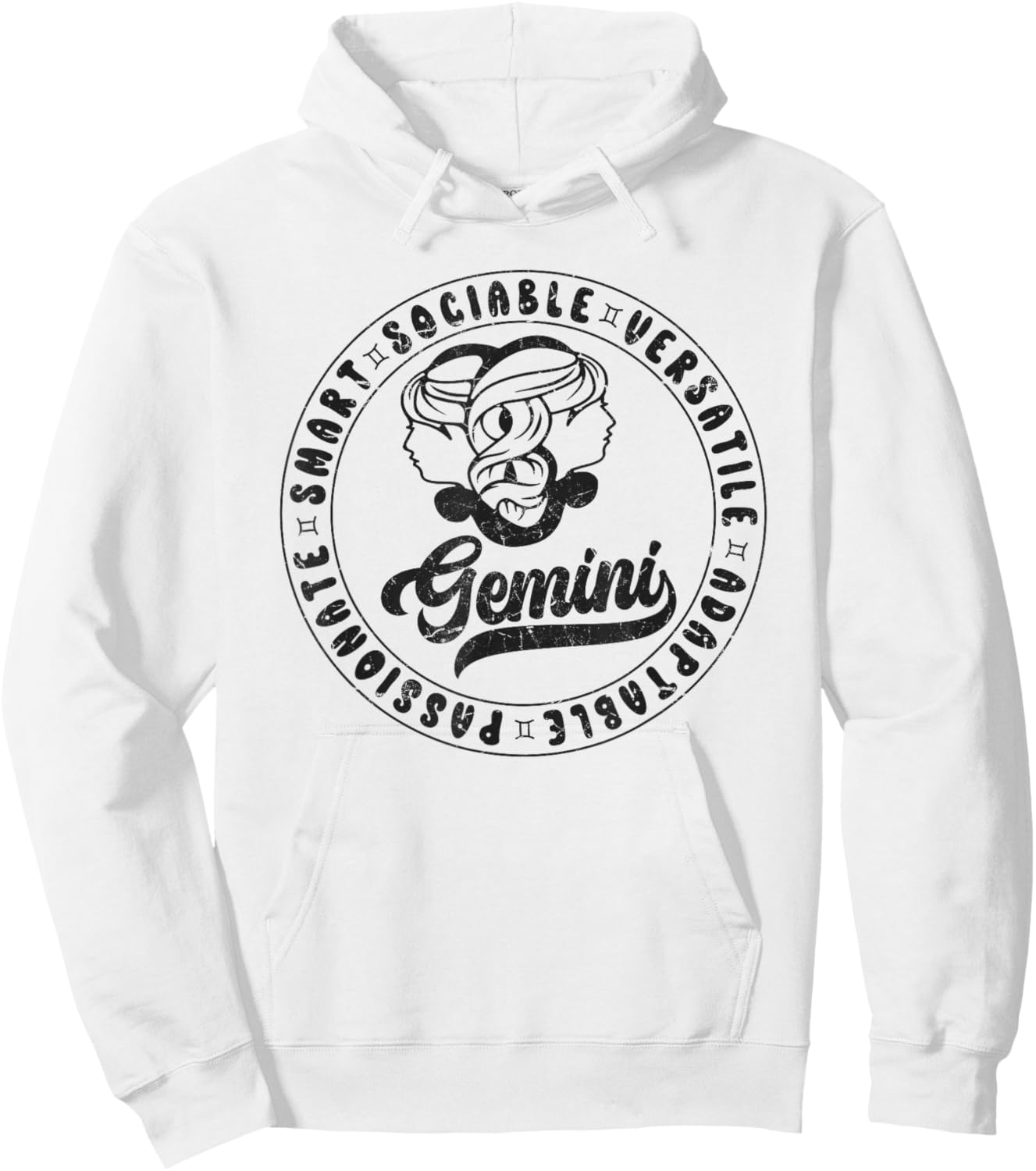 Gemini Traits Distressed Retro Novelty Zodiac, Gemini Hoodie - Hoodie | White