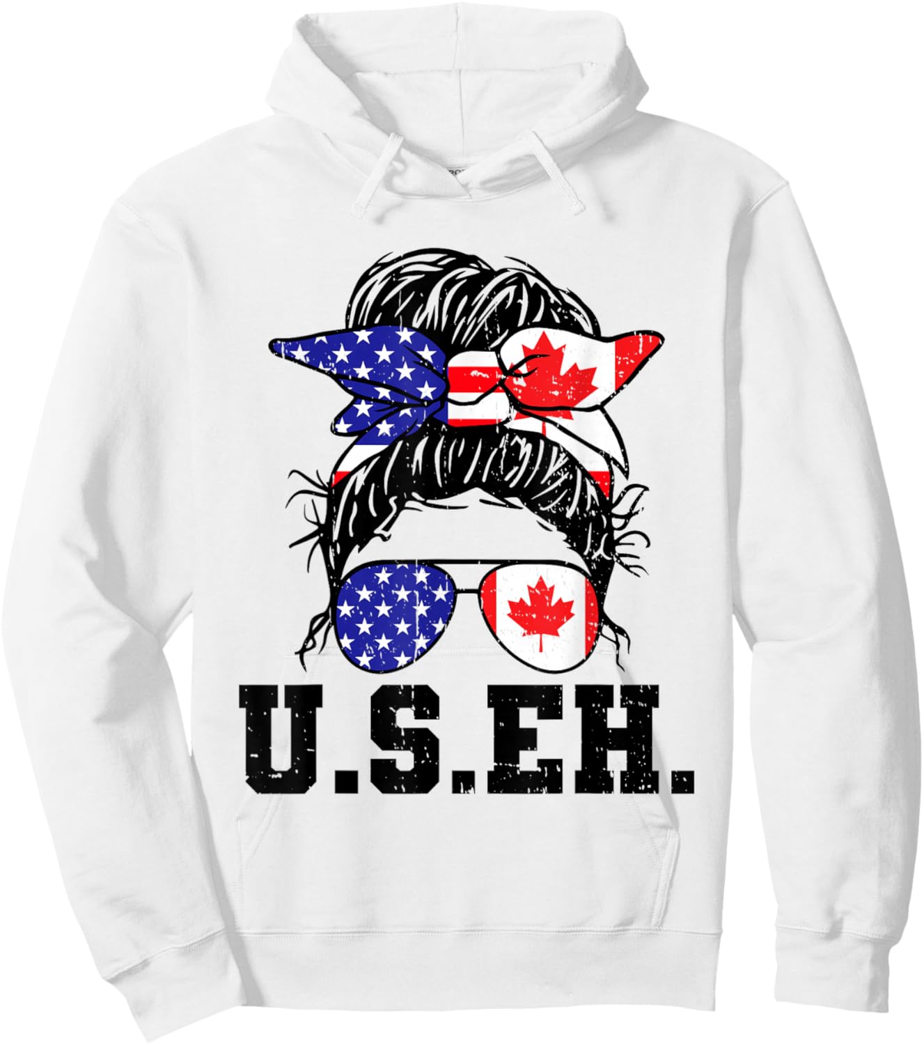 Messy Bun American Canadian Flag Sunglasses US EH Canada Day Hoodie - Hoodie | White